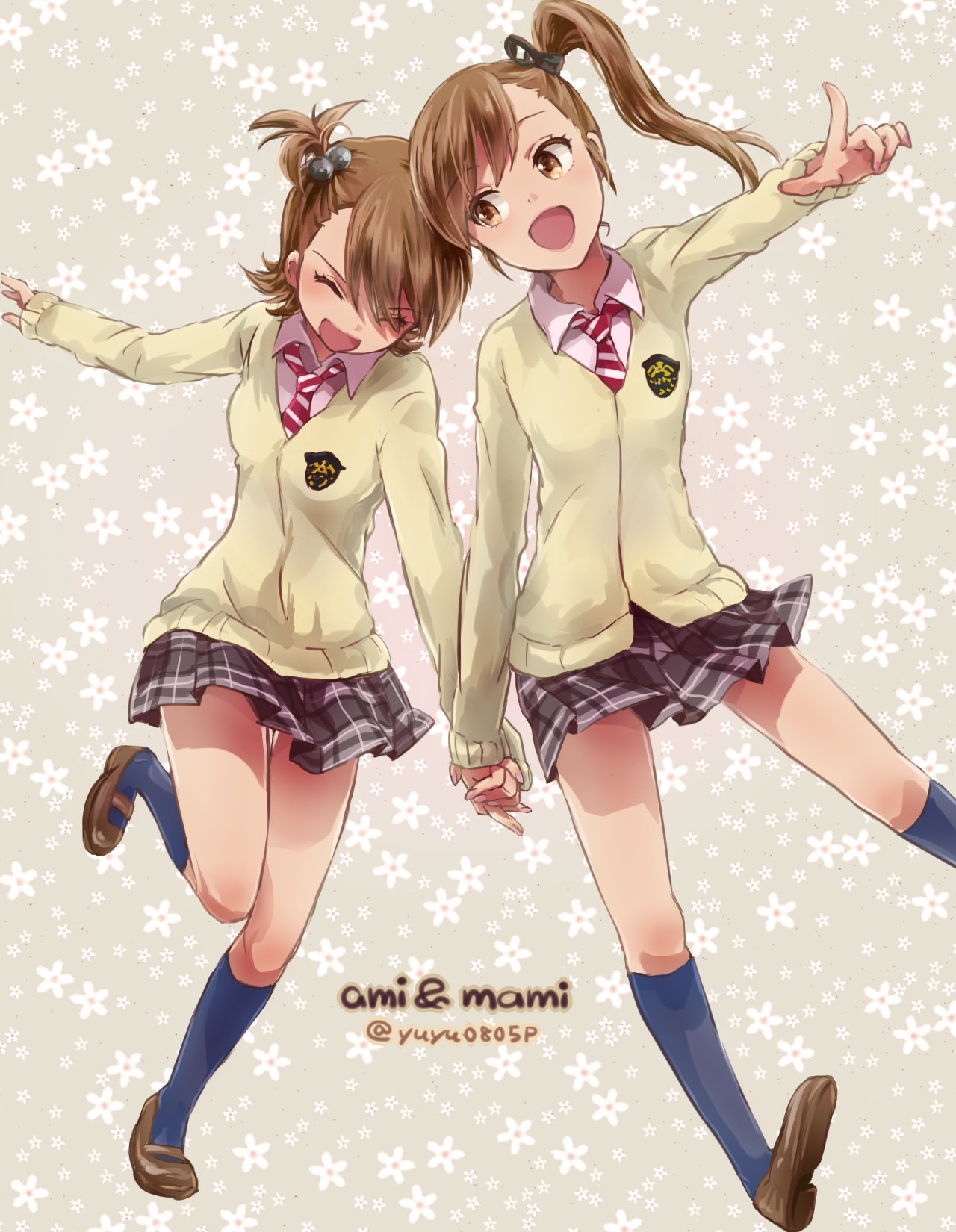 Anime Anime Girls THE IDOLM STER Futami Ami Futami Mami Long Sleeves Brunette Twins Two Women Artwor 1280x1650