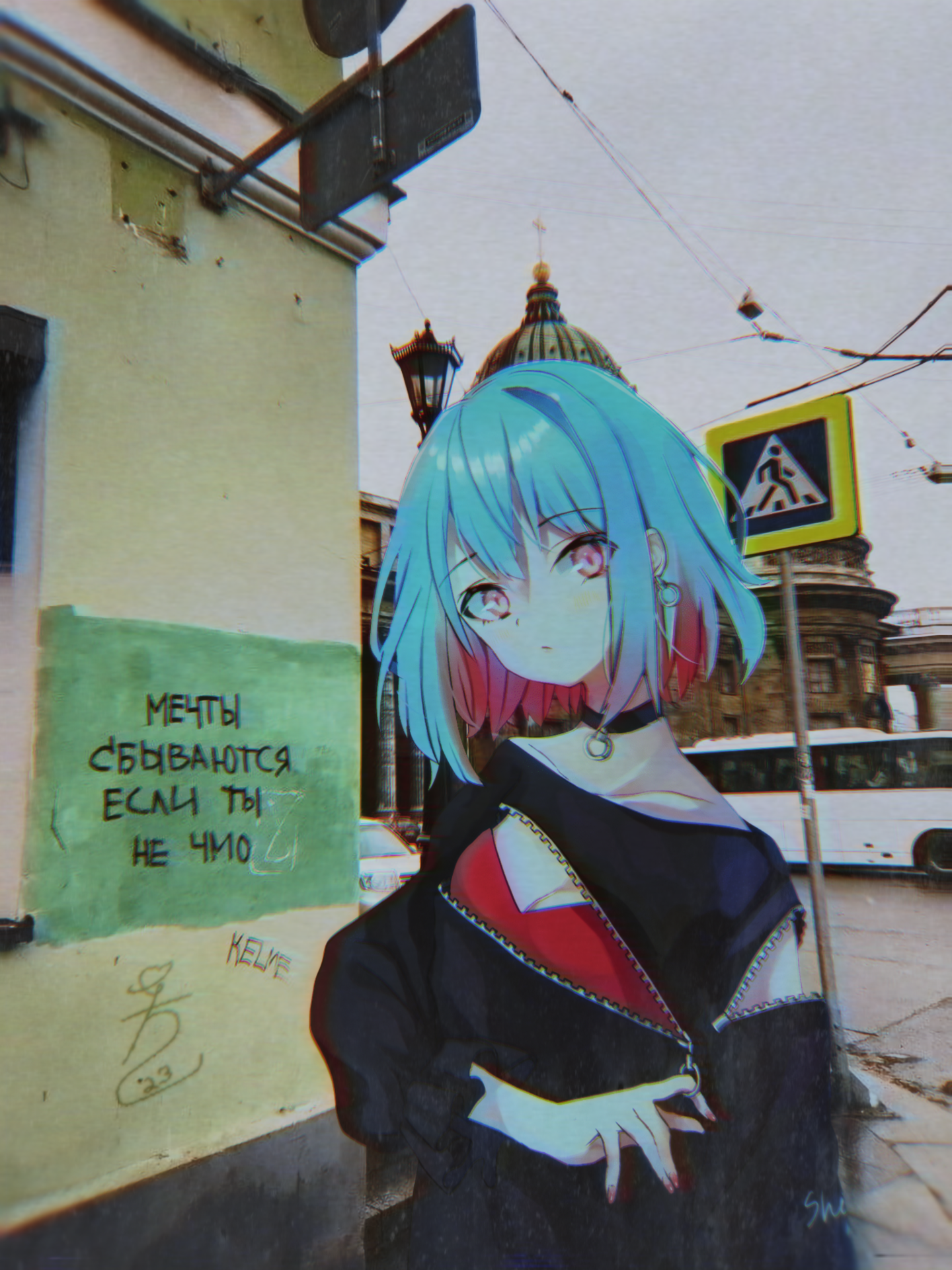 Animeirl Black Dress Blue Hair Church Anime Girls Short Hair Collar Looking At Viewer Portrait Displ 1440x1920
