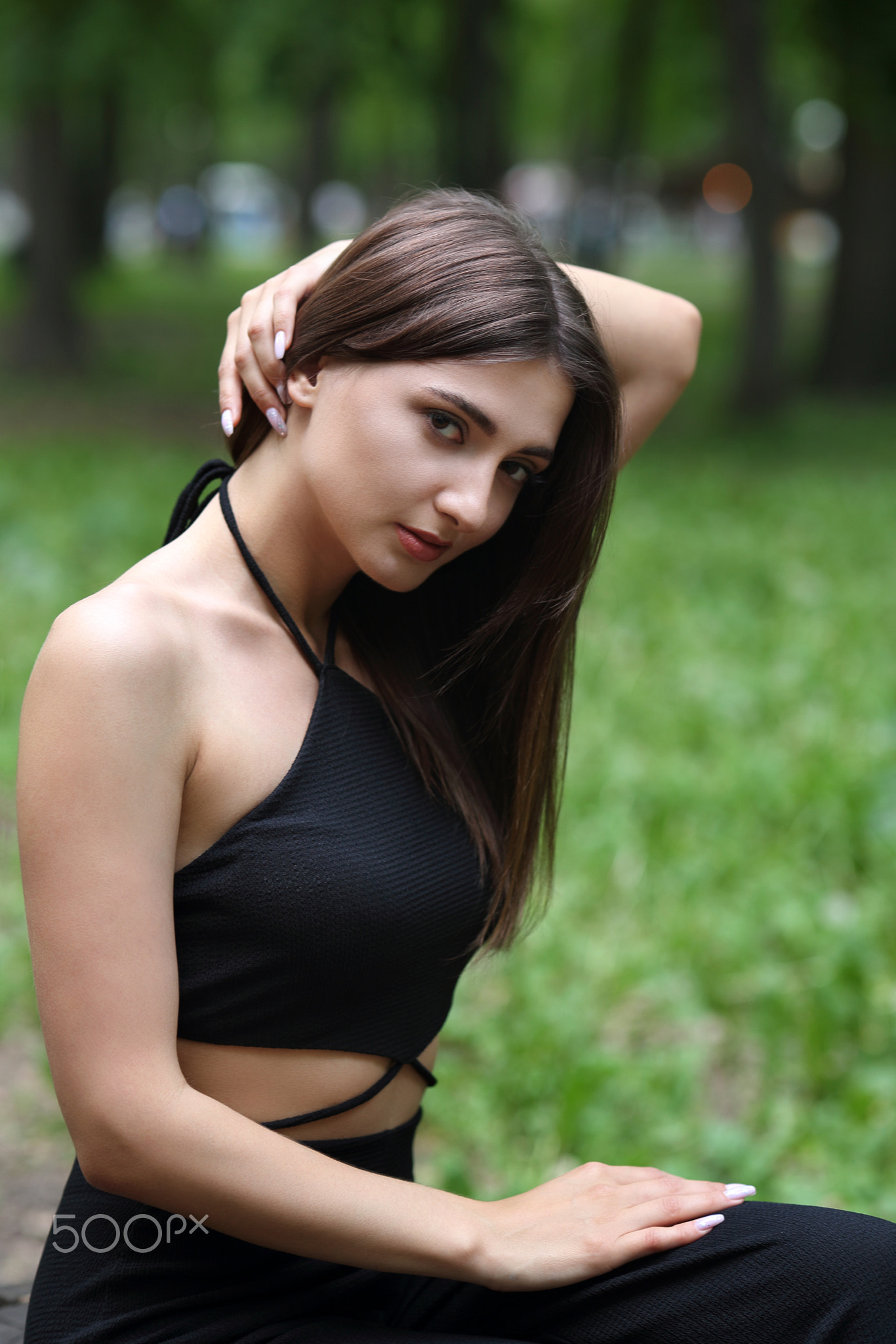 Murat Kuzhakhmetov Women Brunette Looking At Viewer Black Clothing Outdoors Depth Of Field 1366x2048
