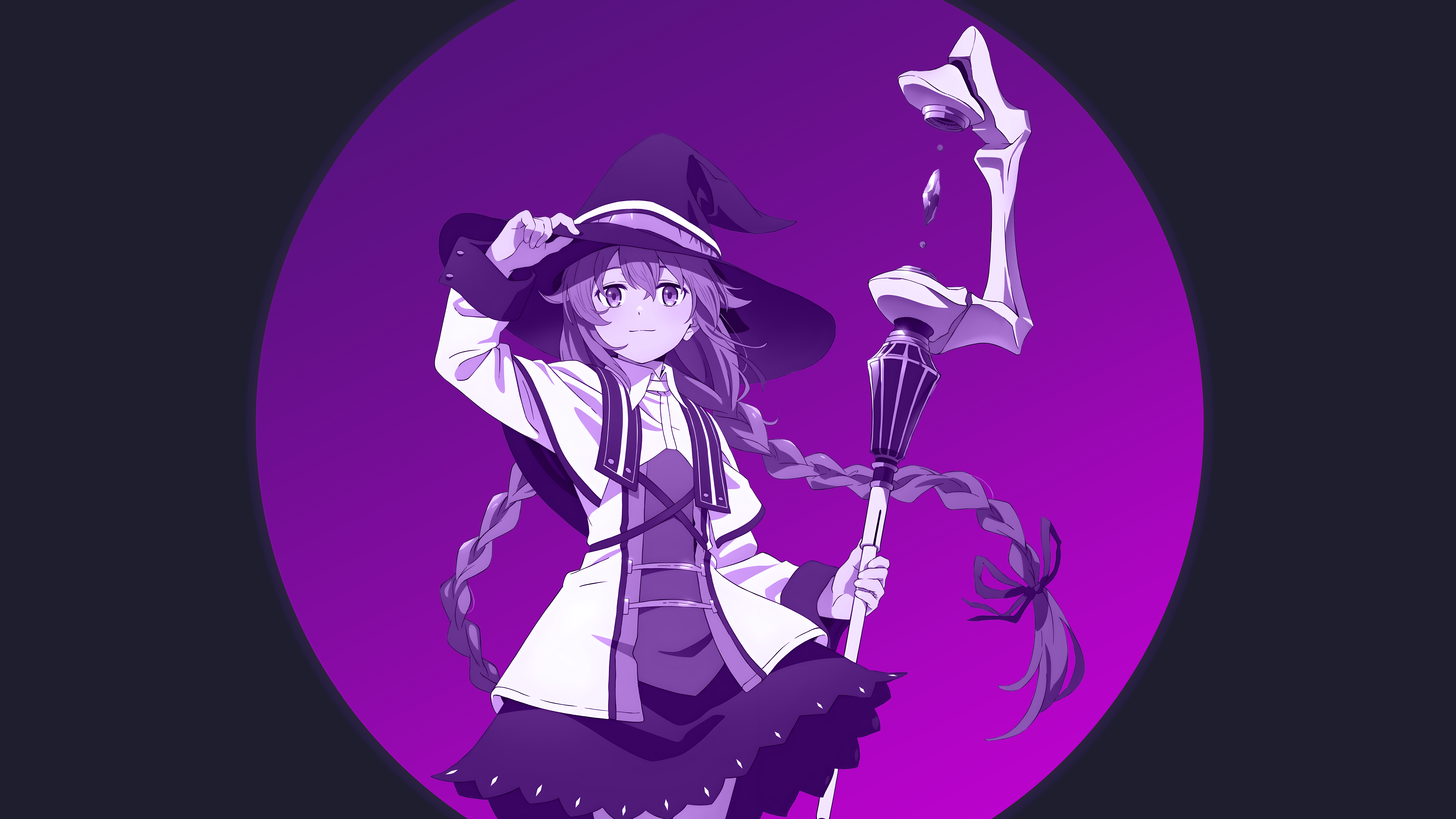 Minimalism Purple Hair Looking At Viewer Roxy Migurdia Mushoku Tensei Mushoku Tensei Witch Staff Wiz 7680x4320