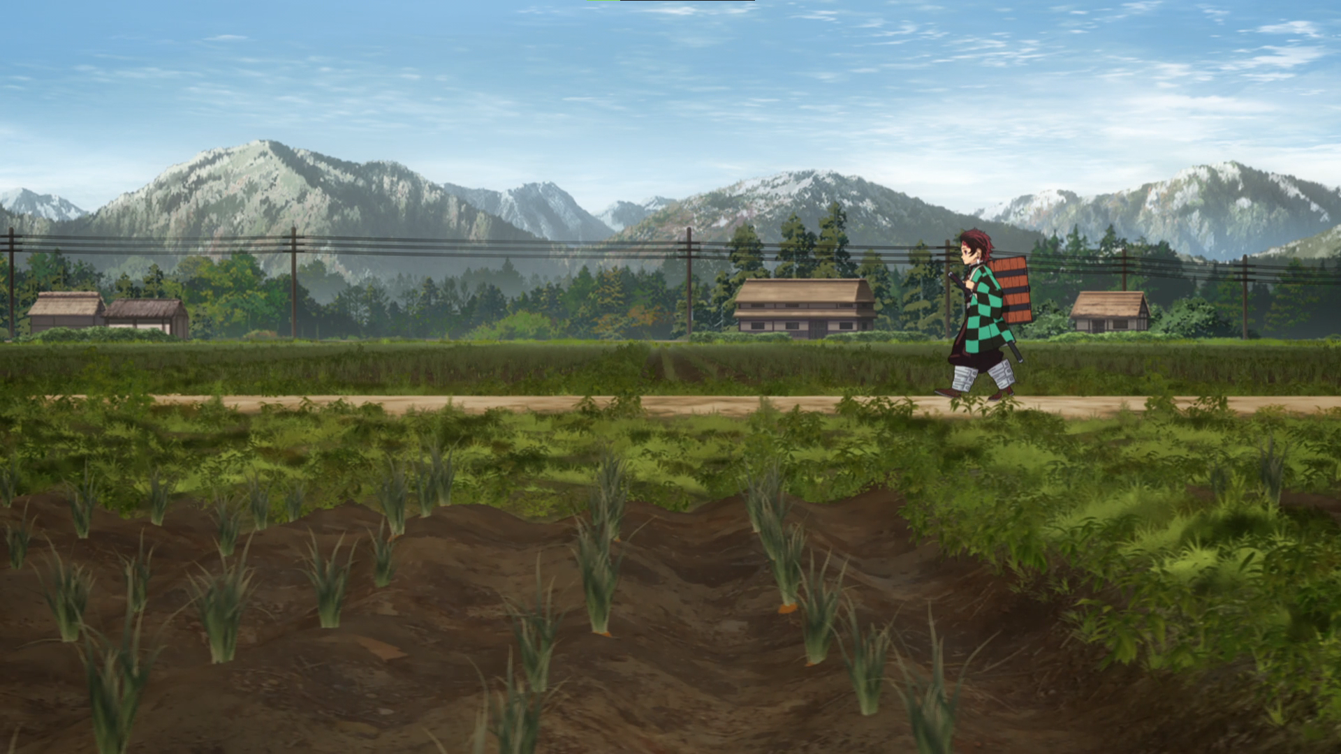 Kimetsu No Yaiba Anime Anime Screenshot Kamado Tanjiro Nature Mountains Earring Sword Walking Anime  1920x1080