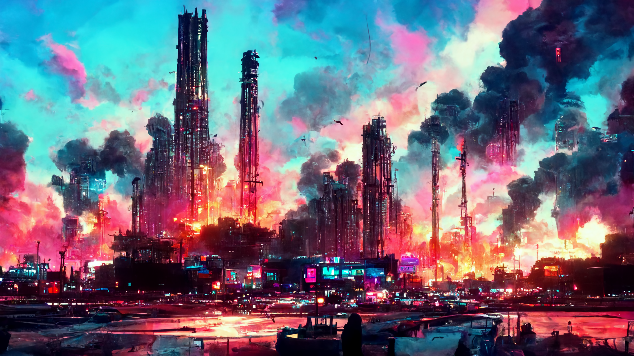 Pink Clouds and Megapolis Art Wallpapers - Sky Clouds Wallpapers