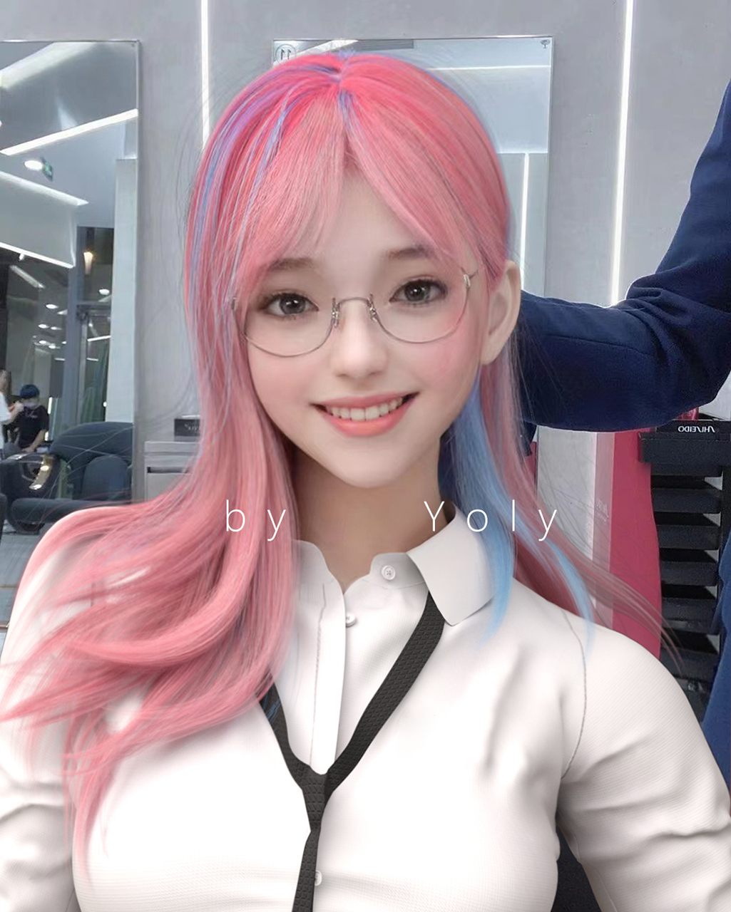 CG Asian Digital Art Schoolgirl Two Tone Hair Glasses CGi 1025x1280