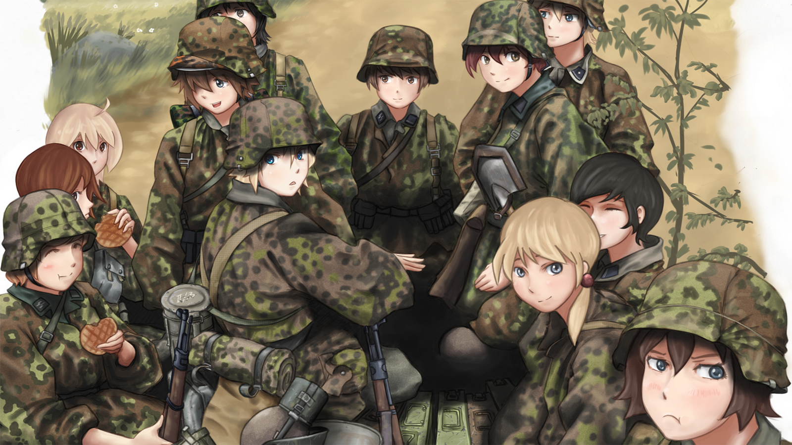 Waffen SS Anime Girls With Guns World War Ii Uniform Anime Girls Helmet Eating Gun 1600x900
