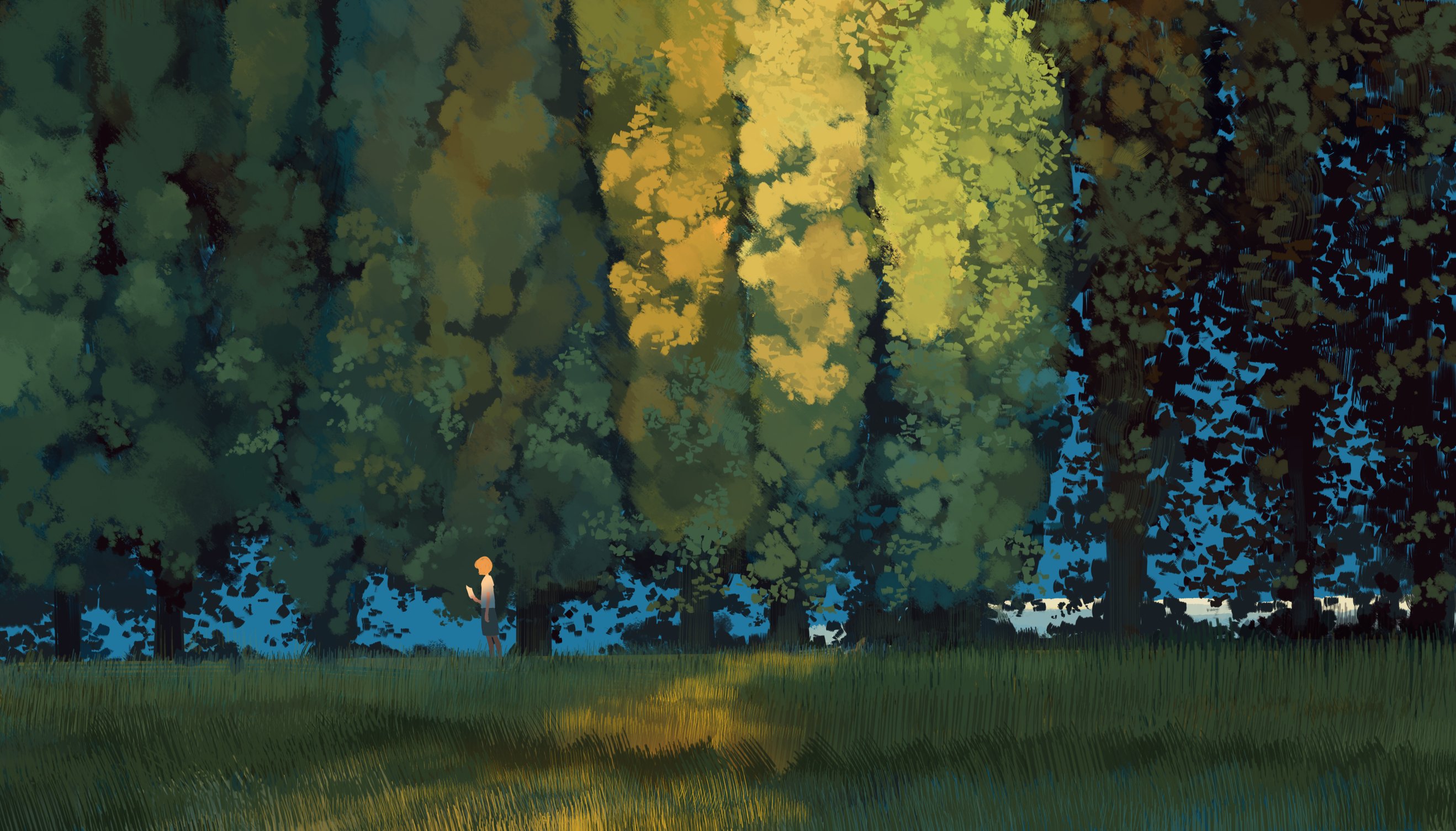 Digital Art Digital Painting Plains Grass Sunset Peaceful Bangjoy Standing Trees 2637x1505