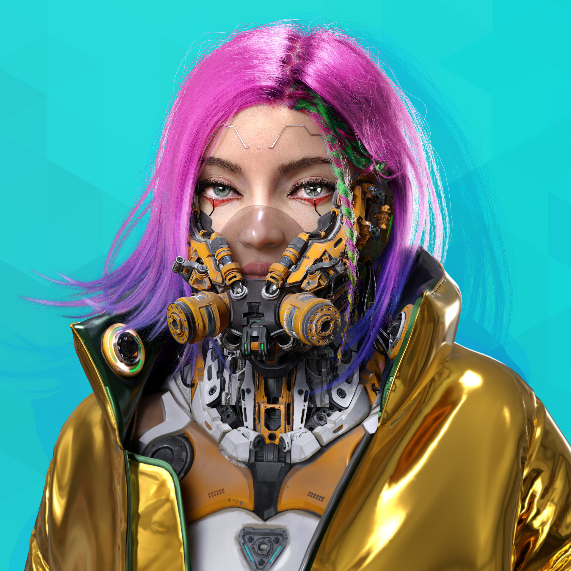 Digital Art Artwork Illustration Women Cyberpunk Science Fiction Portrait Gas Masks Mask Pink Hair T 1920x1920