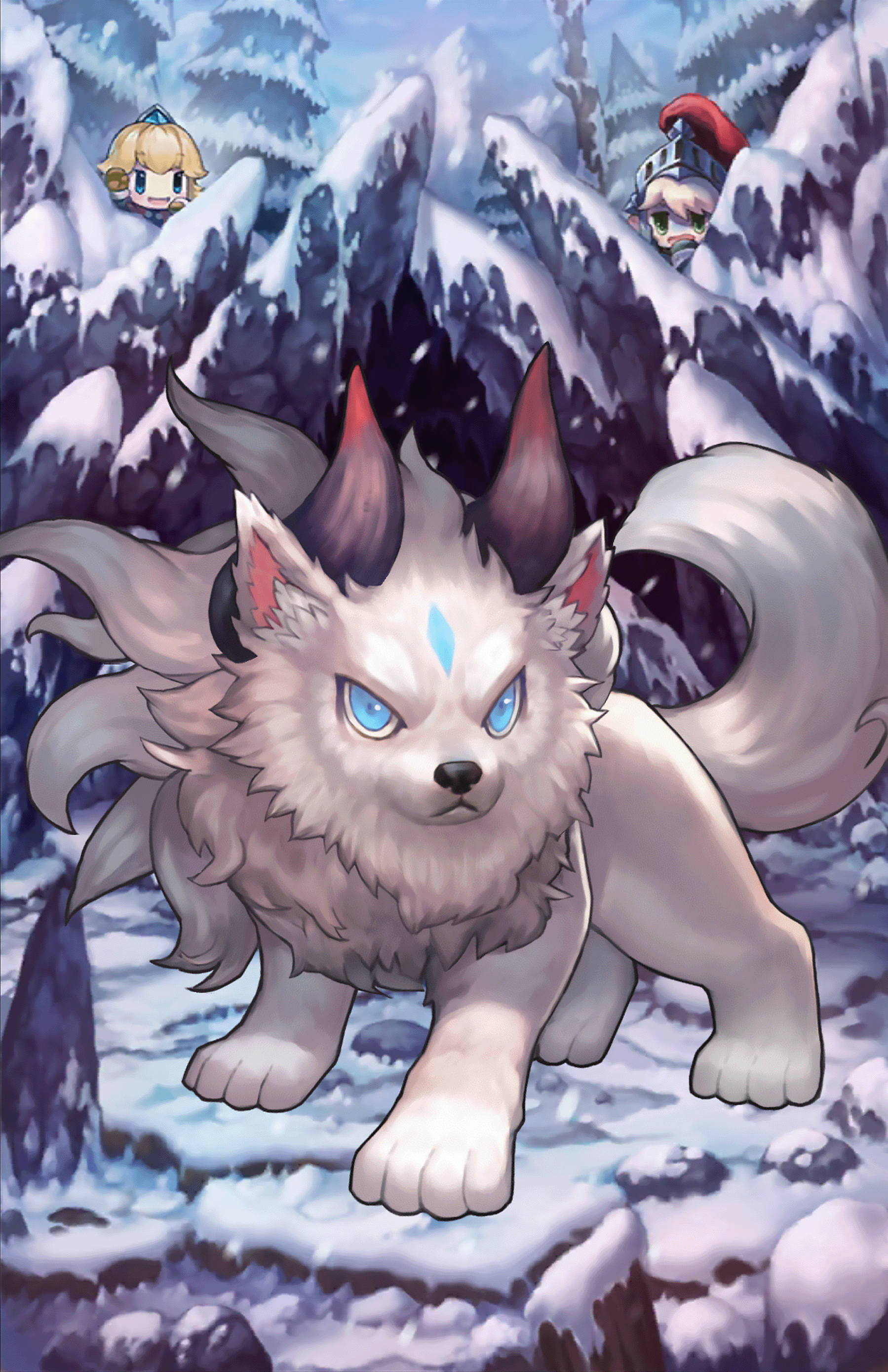 Guardian Tales White Beast Guardian Tales Horns Tail Blue Eyes Dog Furry PC Gaming Creature Anime 1799x2778