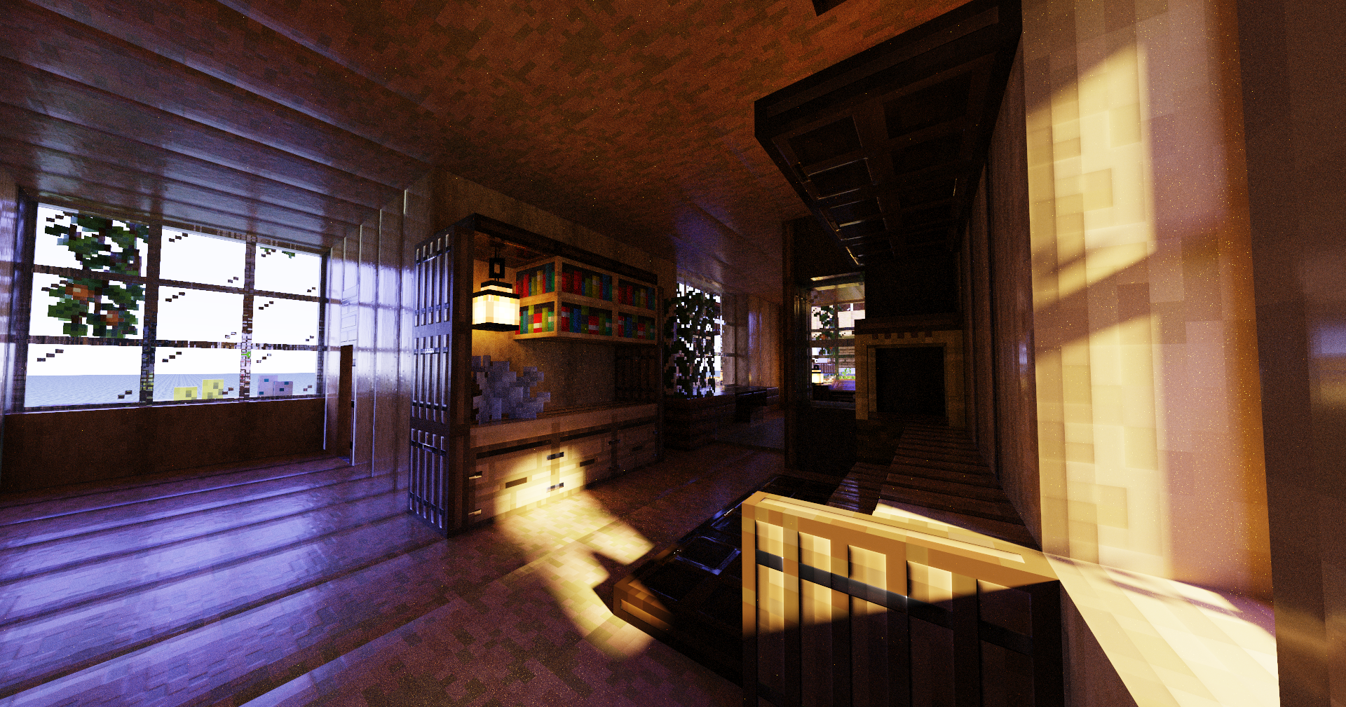 Minecraft CGi Shader Ray Tracing Nvidia RTX Video Games Video Game Art Interior Window Sunlight 1920x1009