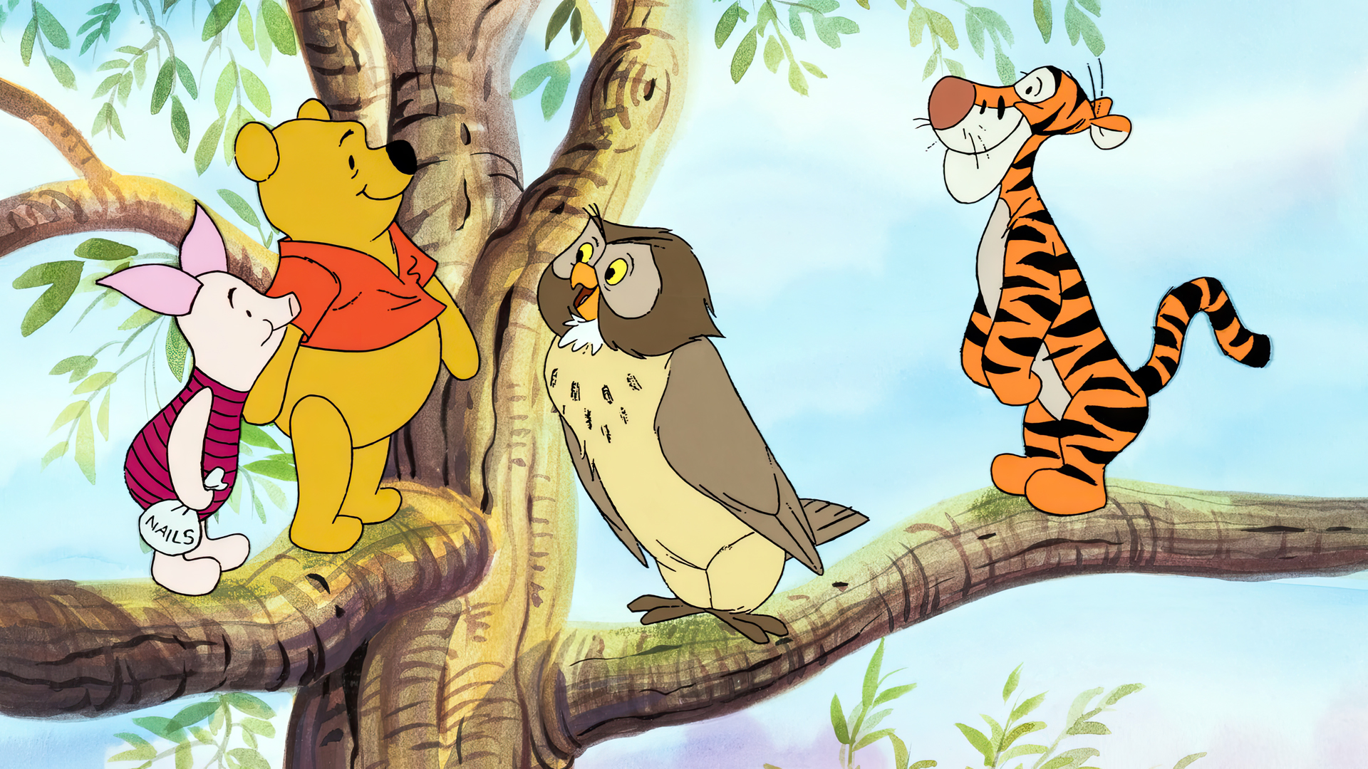 Winnie The Pooh Animation Cartoon Walt Disney Animated Series Production Cel Piglet Tiger Owl Trees  1920x1080