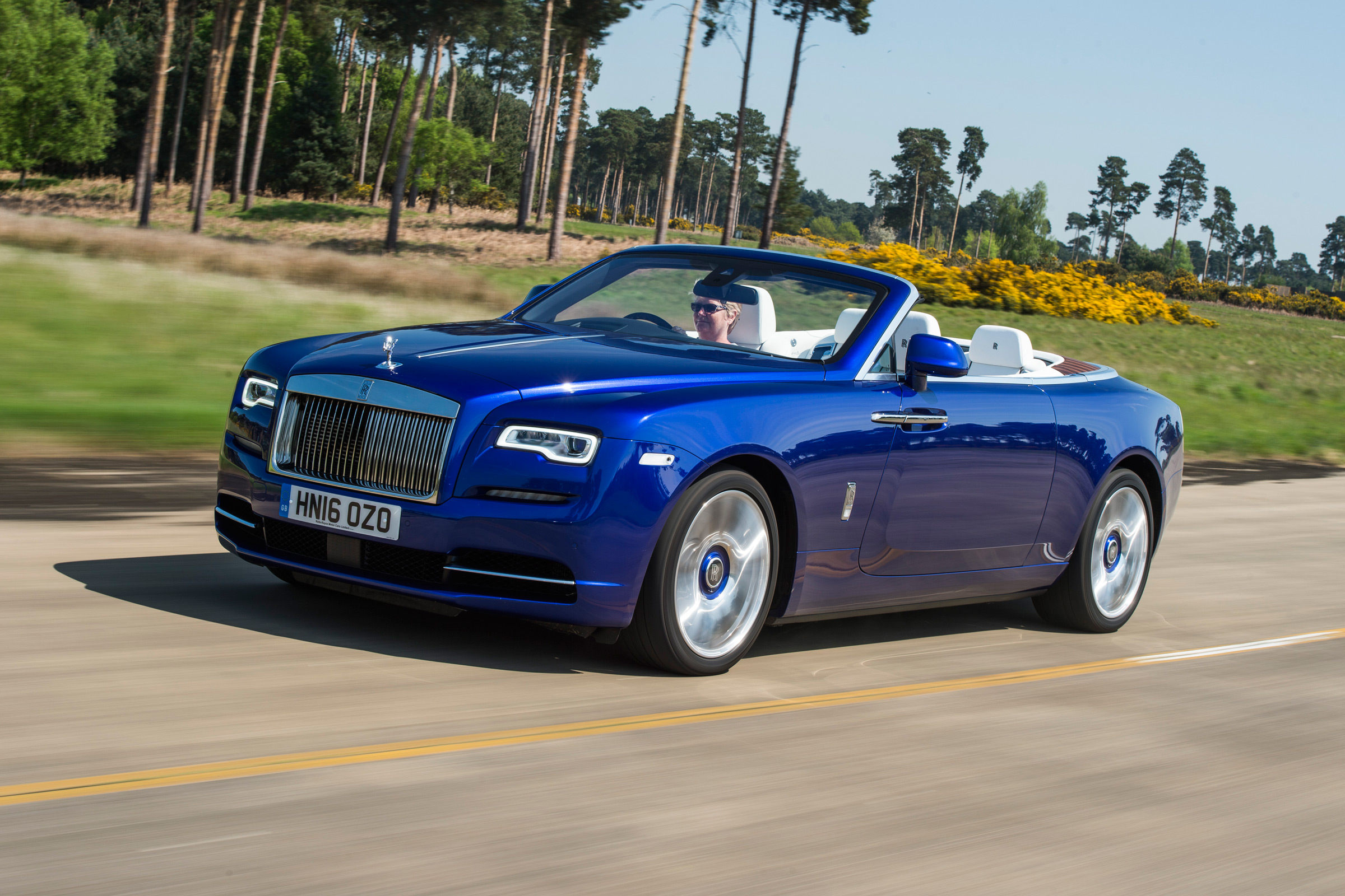 Car Rolls Royce Luxury Cars British Cars Blue Cars Convertible Frontal View Licence Plates Trees Dri 2400x1600