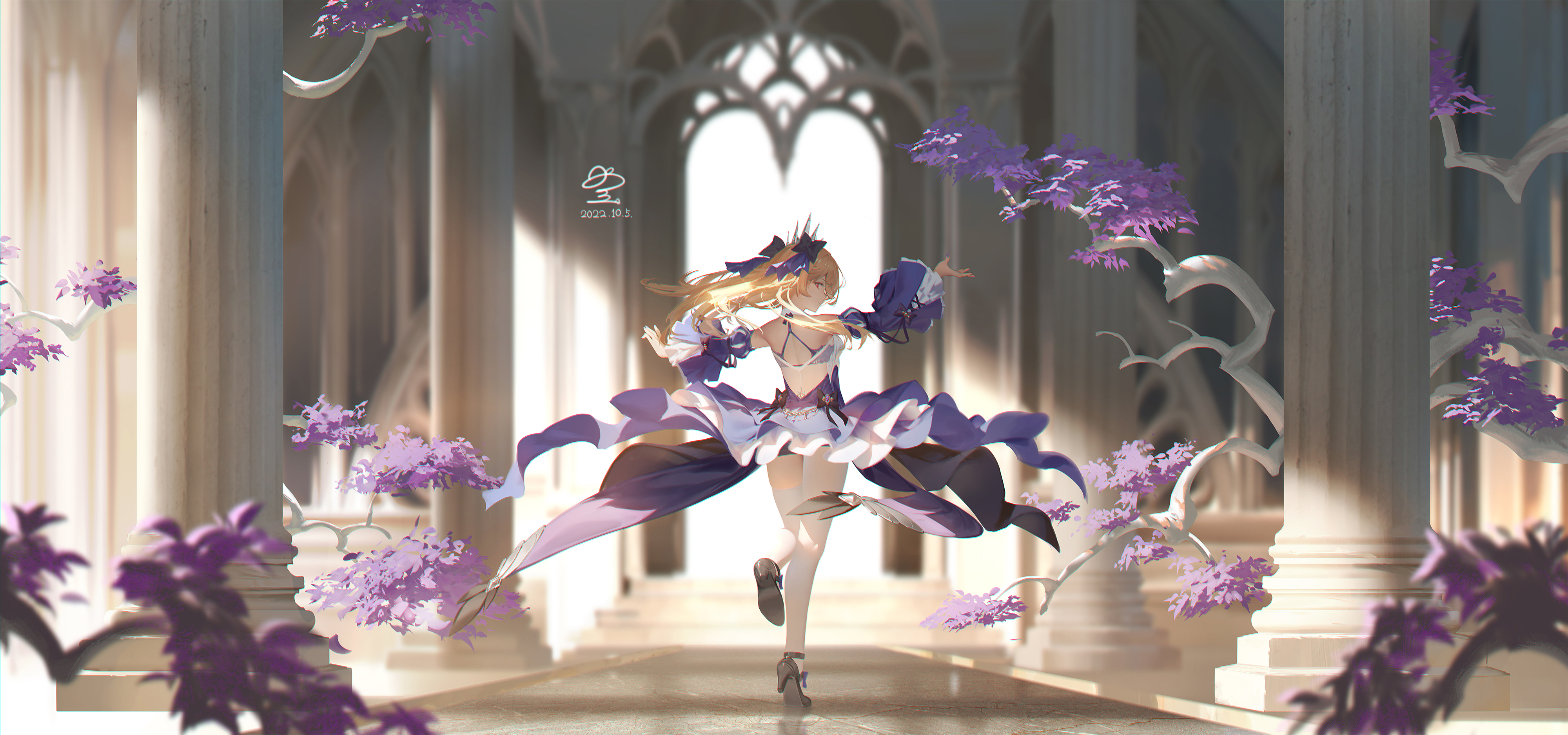 Anime Anime Girls Genshin Impact Flowers Looking Back Standing Heels Fischl Genshin Impact Looking A 4000x1875