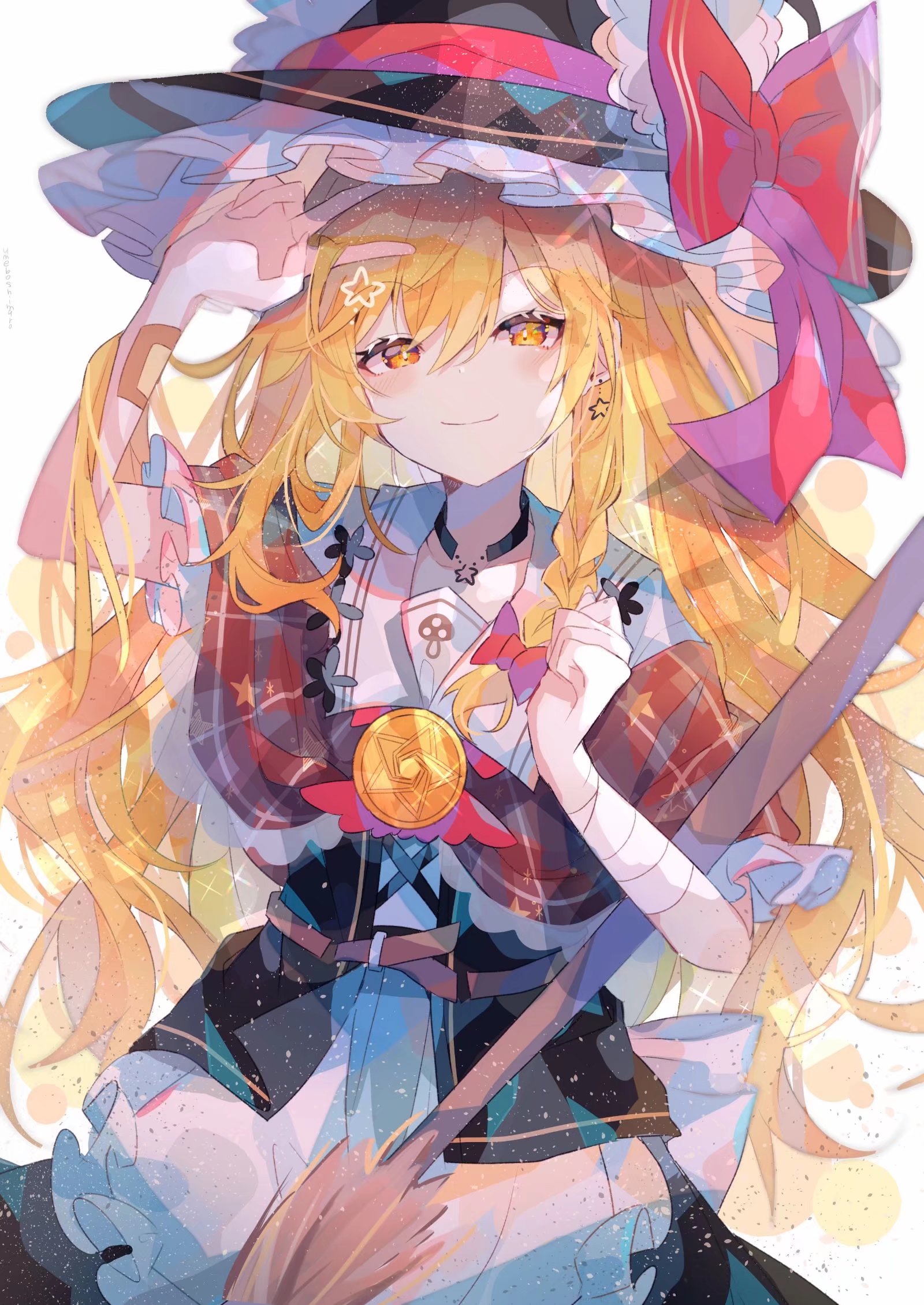 Anime Anime Girls Vertical Smiling Blonde Yellow Eyes Witch Hat Witch Hat Choker Bow Tie Long Hair 1600x2259