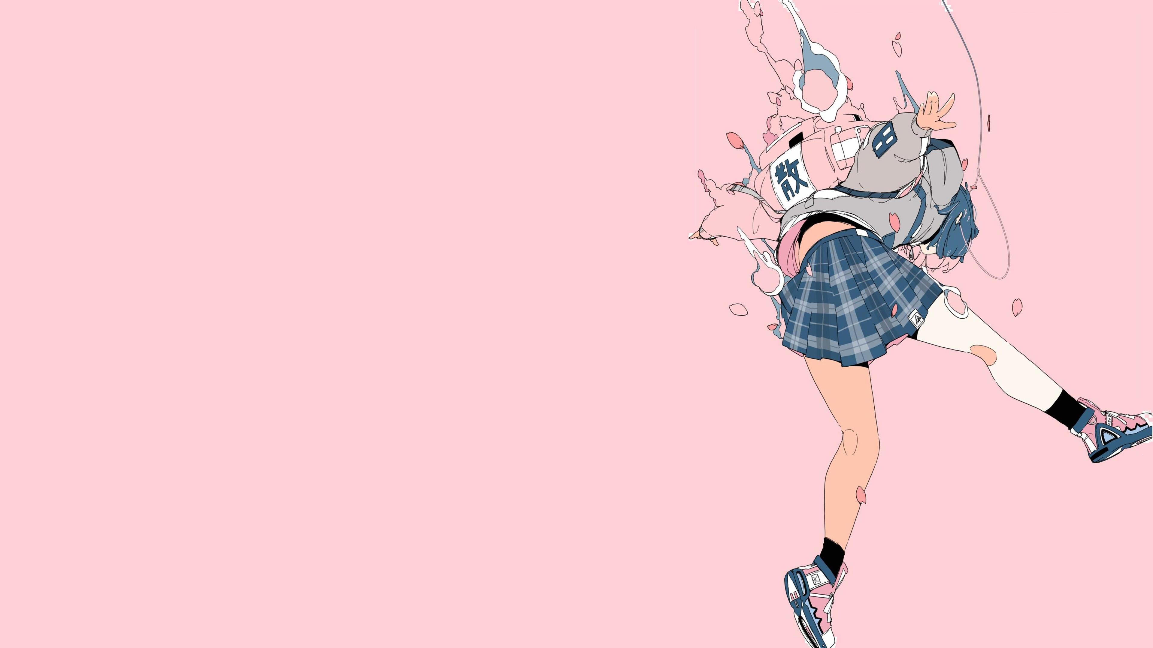 Daisukerichard Anime Girls Original Characters Minimalism Backpacks Simple Background Pink Backgroun 3840x2160