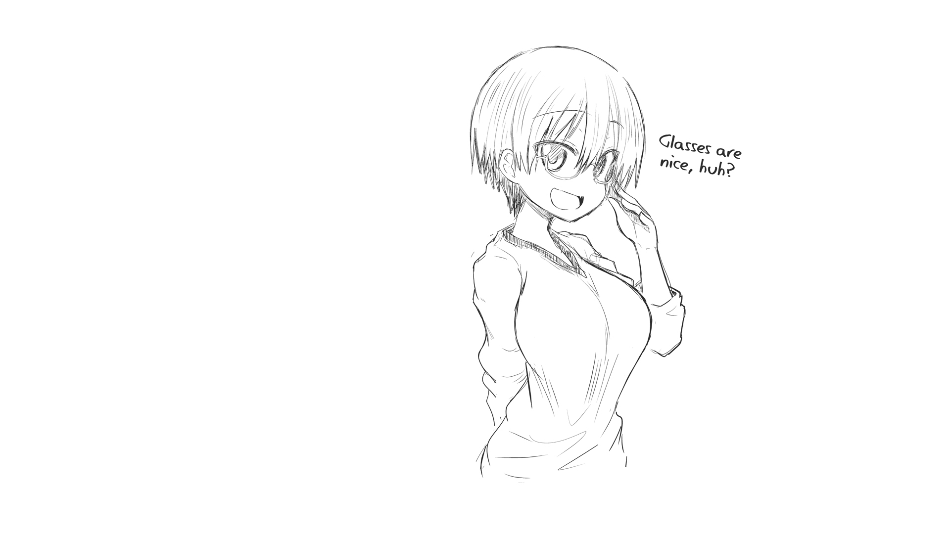 Uzaki Hana Uzaki Chan Wa Asobitai Glasses Manga Drawing Anime Girls Simple Background Minimalism 1920x1080
