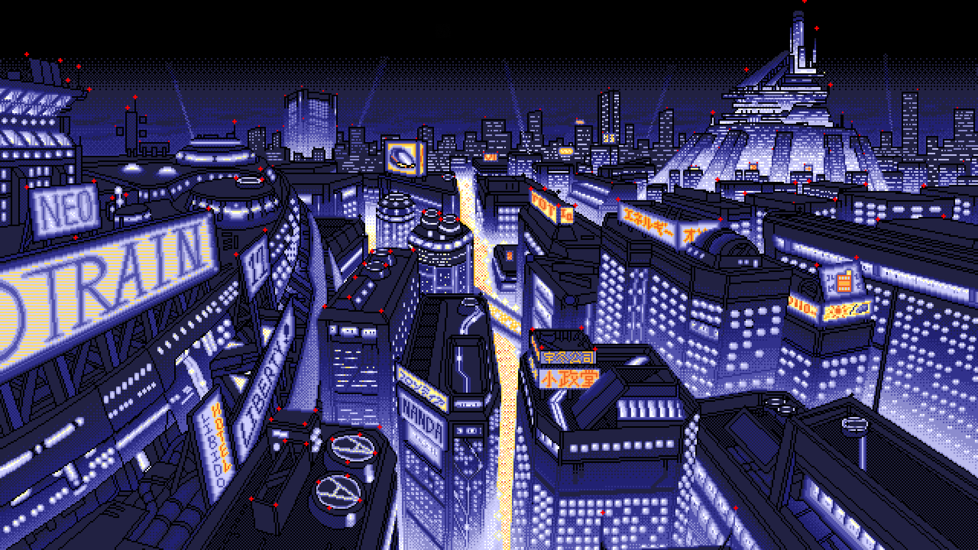 PC 98 Pixel Art Dark Background Cityscape Digital Art Artwork City 1920x1080