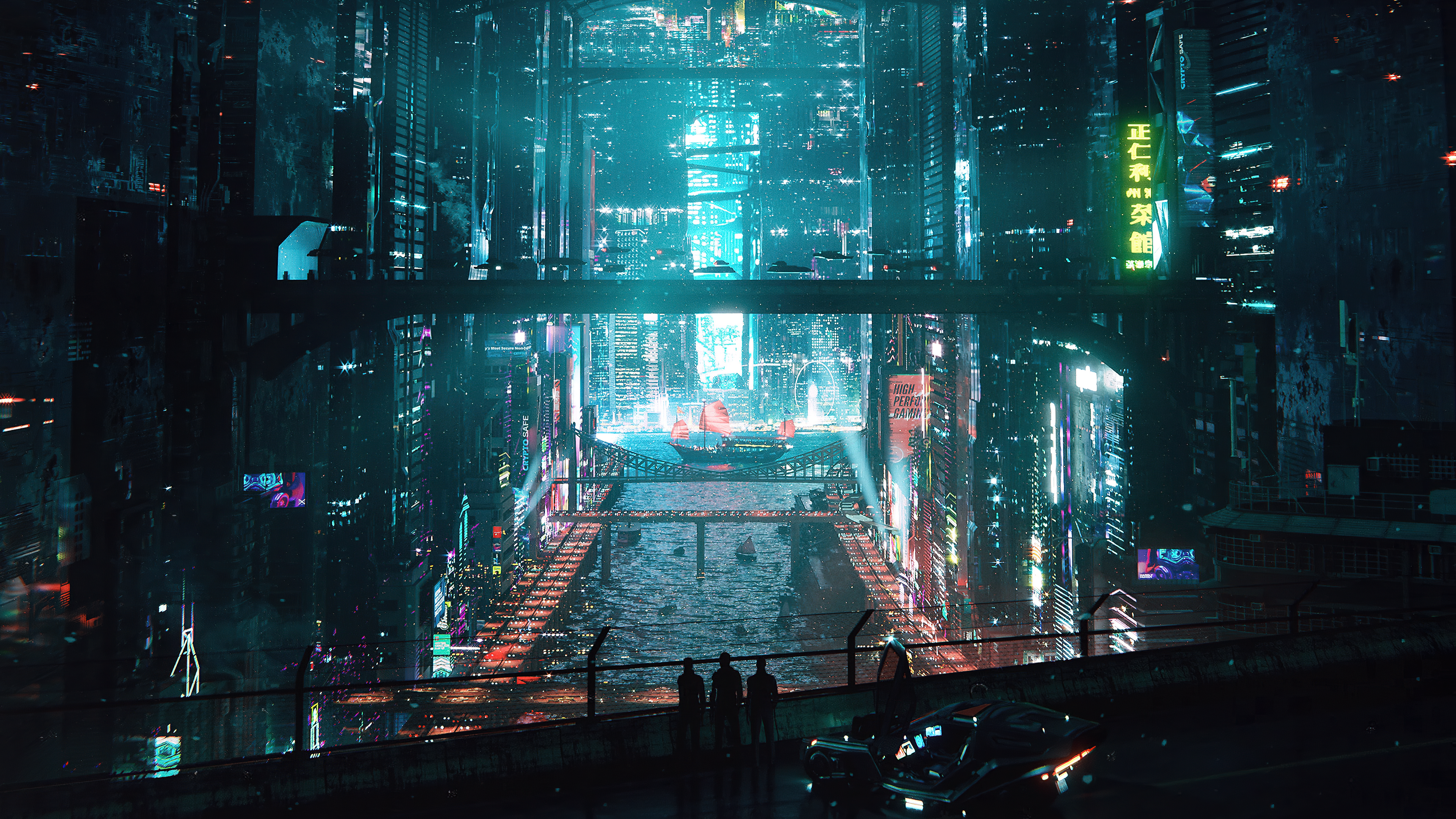 Cyberpunk Science Fiction Bridge Ship Neon Lights Digital Art Artwork Lazaro 3840x2160