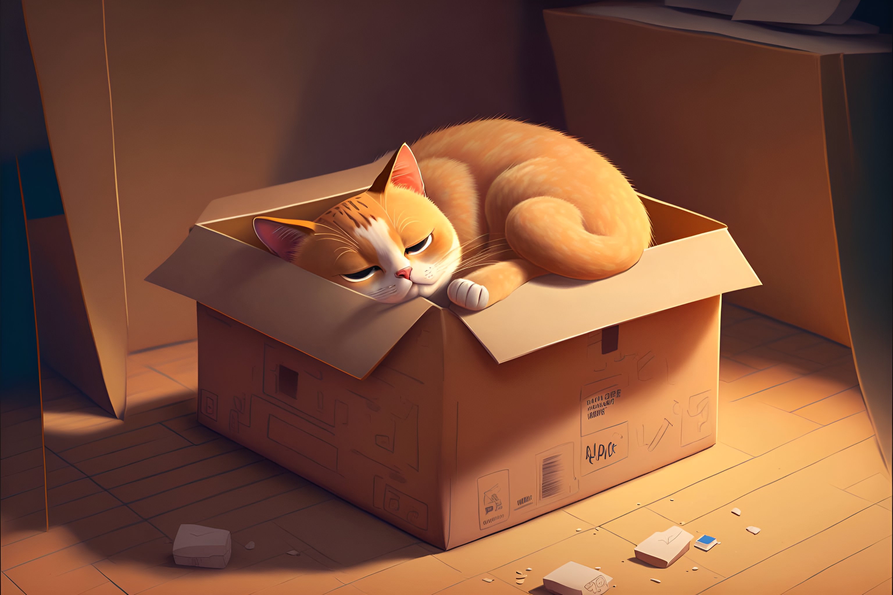 Cats Room Cardboard Box Box Artwork Ai Art Sleeping Digital Art 3072x2048