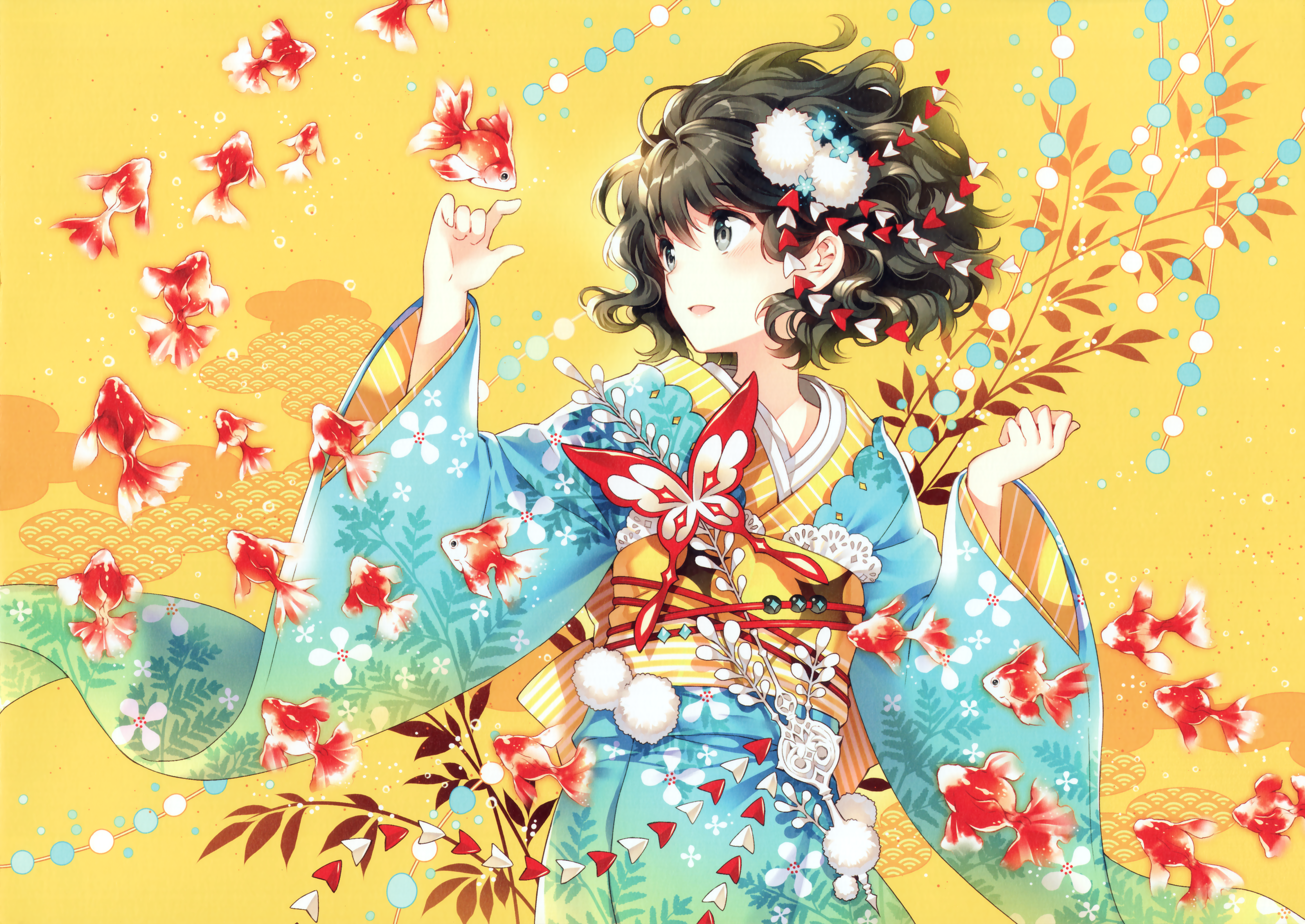 Anime Anime Girls Original Characters Kimono Fish 4641x3289