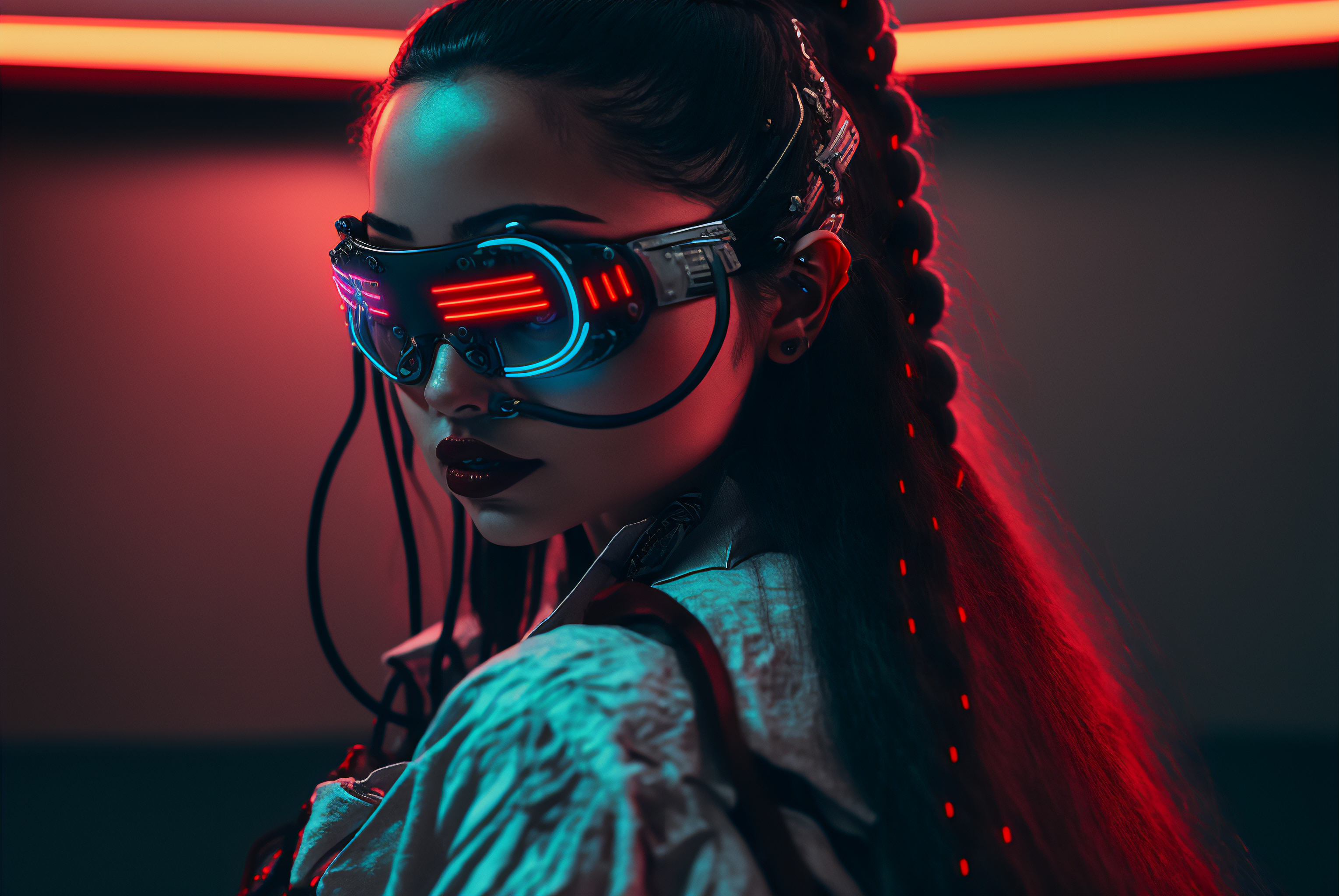 Ai Art Women Cyberpunk VR Headset Futuristic 3060x2048