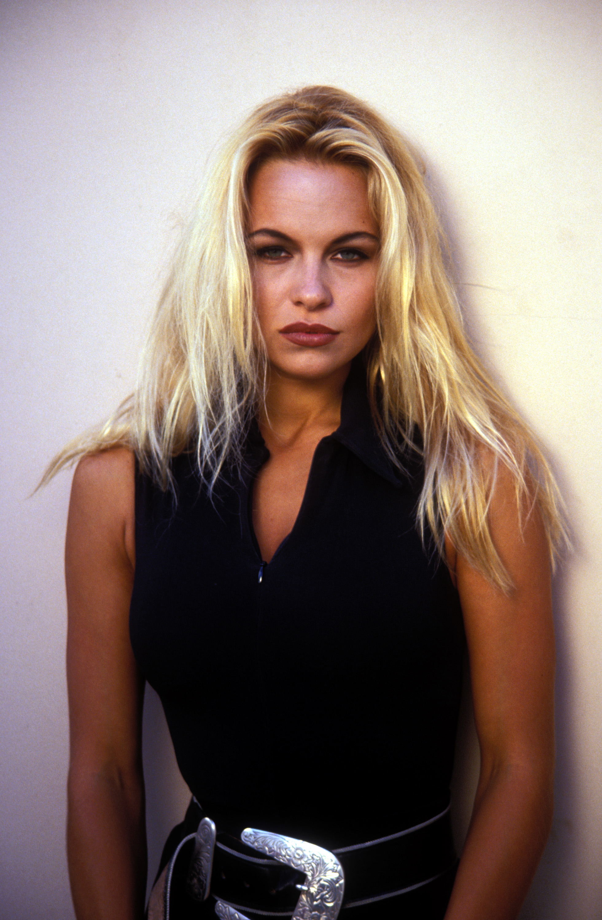 Pamela Anderson Actress Model Young Women Blonde Black Clothing Tight Clothing Jumpsuit Zipper Women 1961x3000