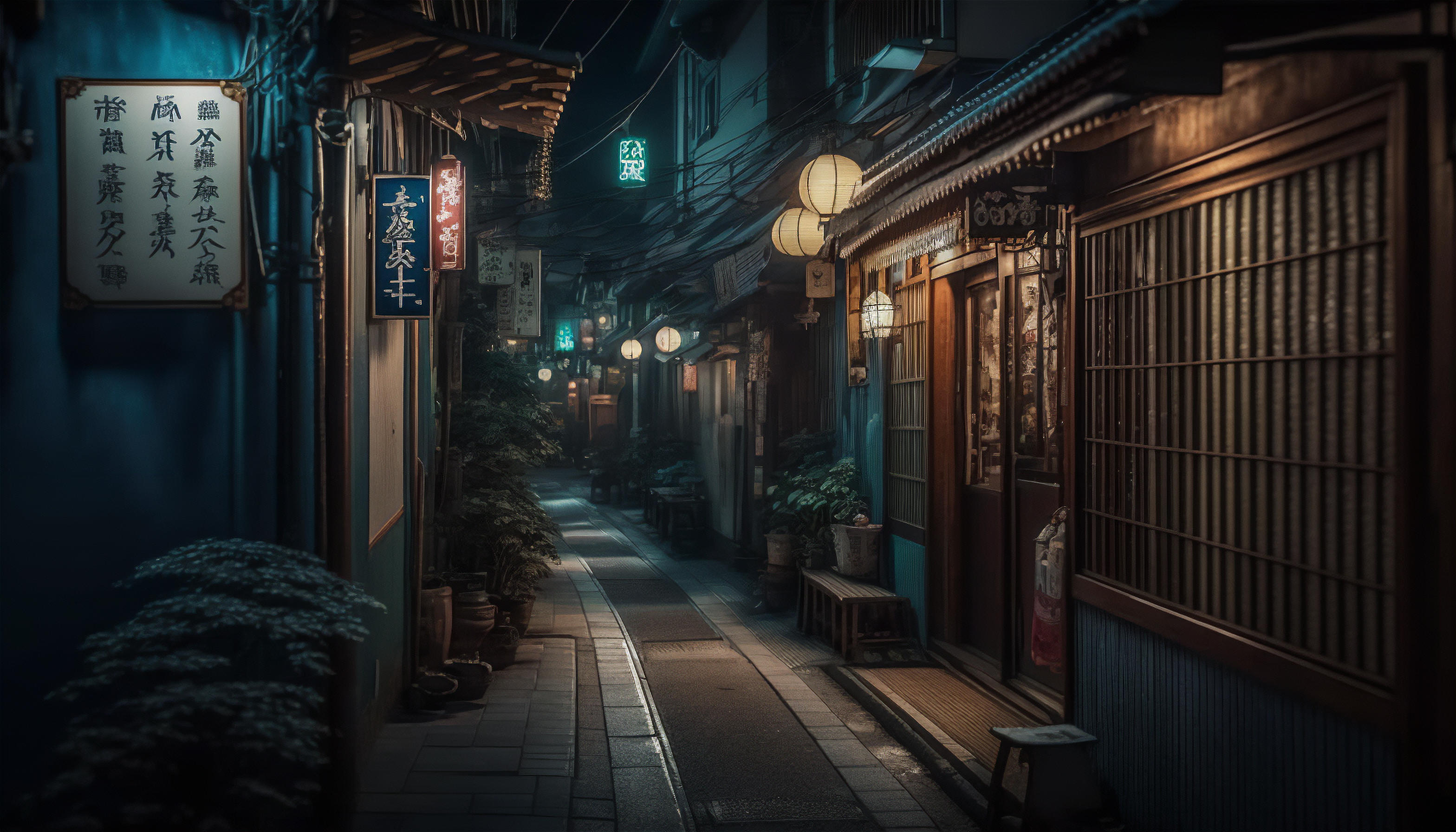 Ai Art Tokyo Small Alley Night Street Light Alleyway 3136x1792