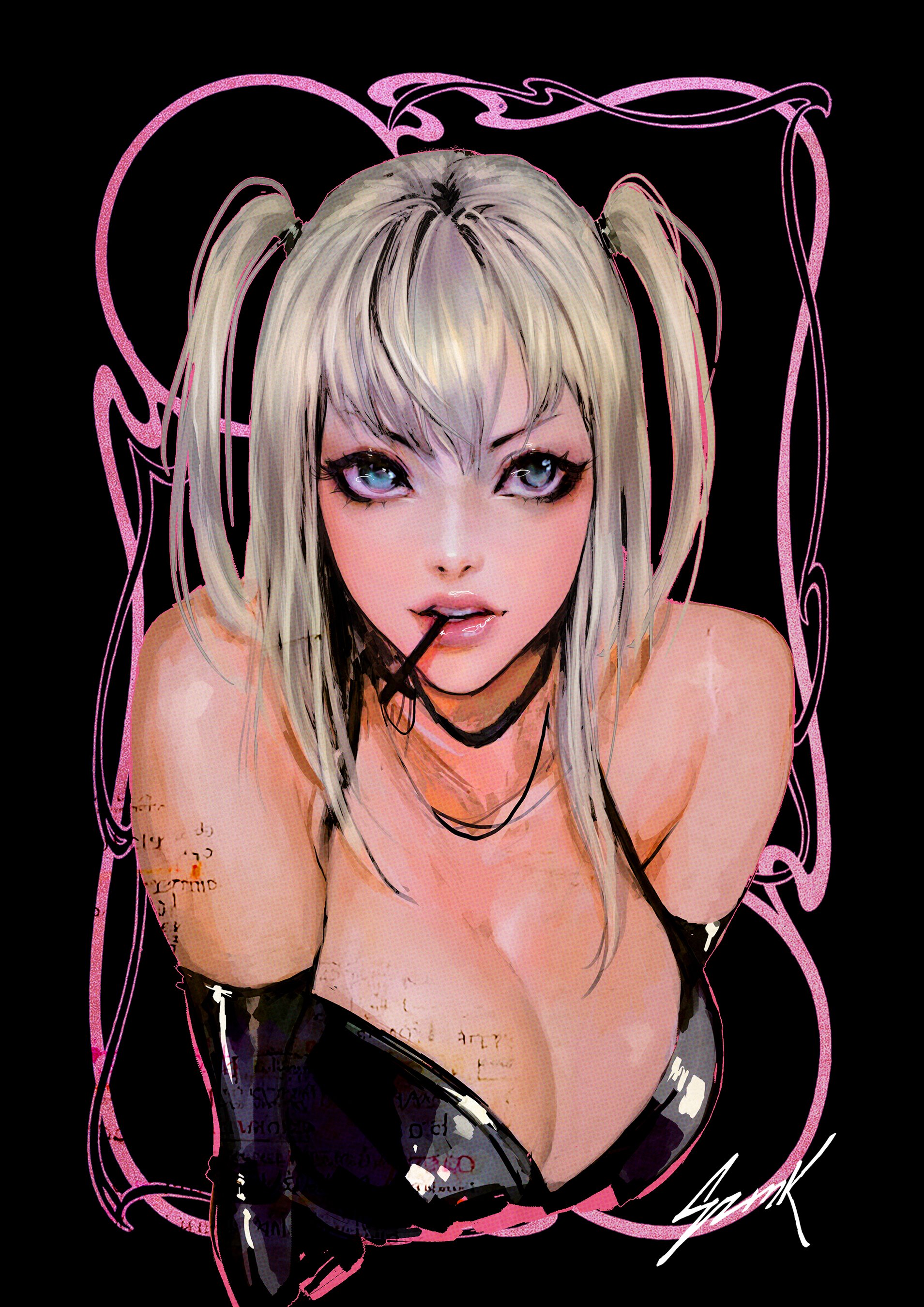 Digital Painting Death Note Misa Deathnote Anime Girls SOZOMAiKA Looking At Viewer Twintails Short H 1909x2700