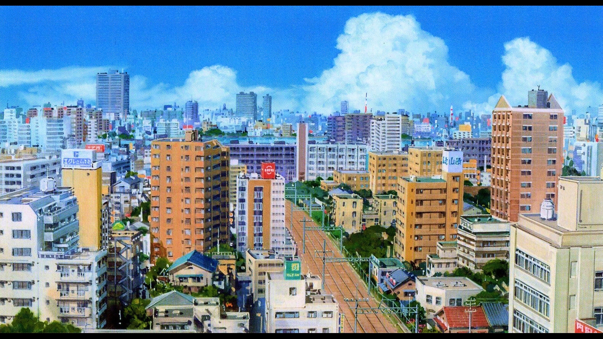 Painting Landscape City Japan Summer Clouds 1920x1080