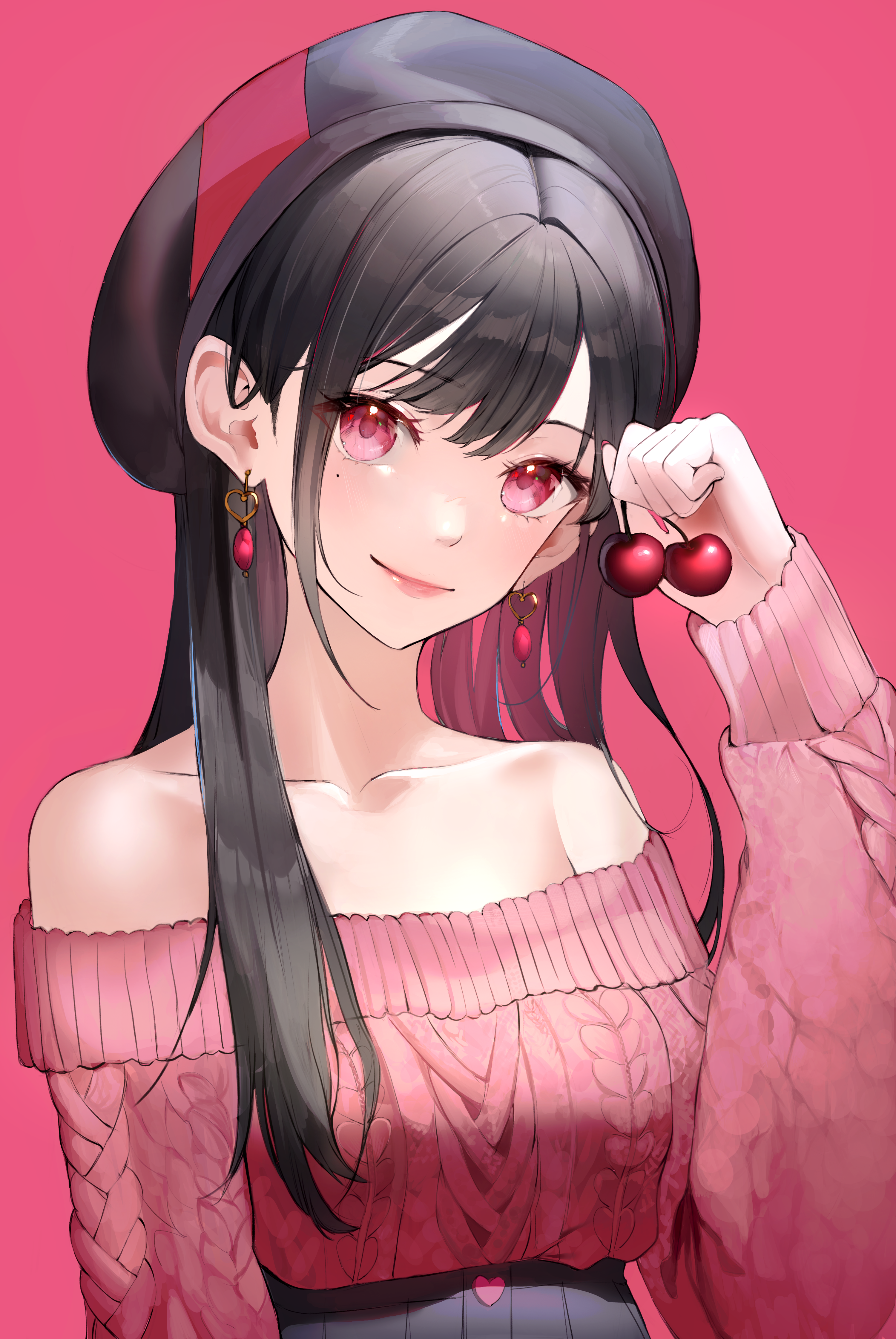 Anime Anime Girls Original Characters Artwork Digital Art Fan Art Cherries Red Eyes Sweater 3000x4481