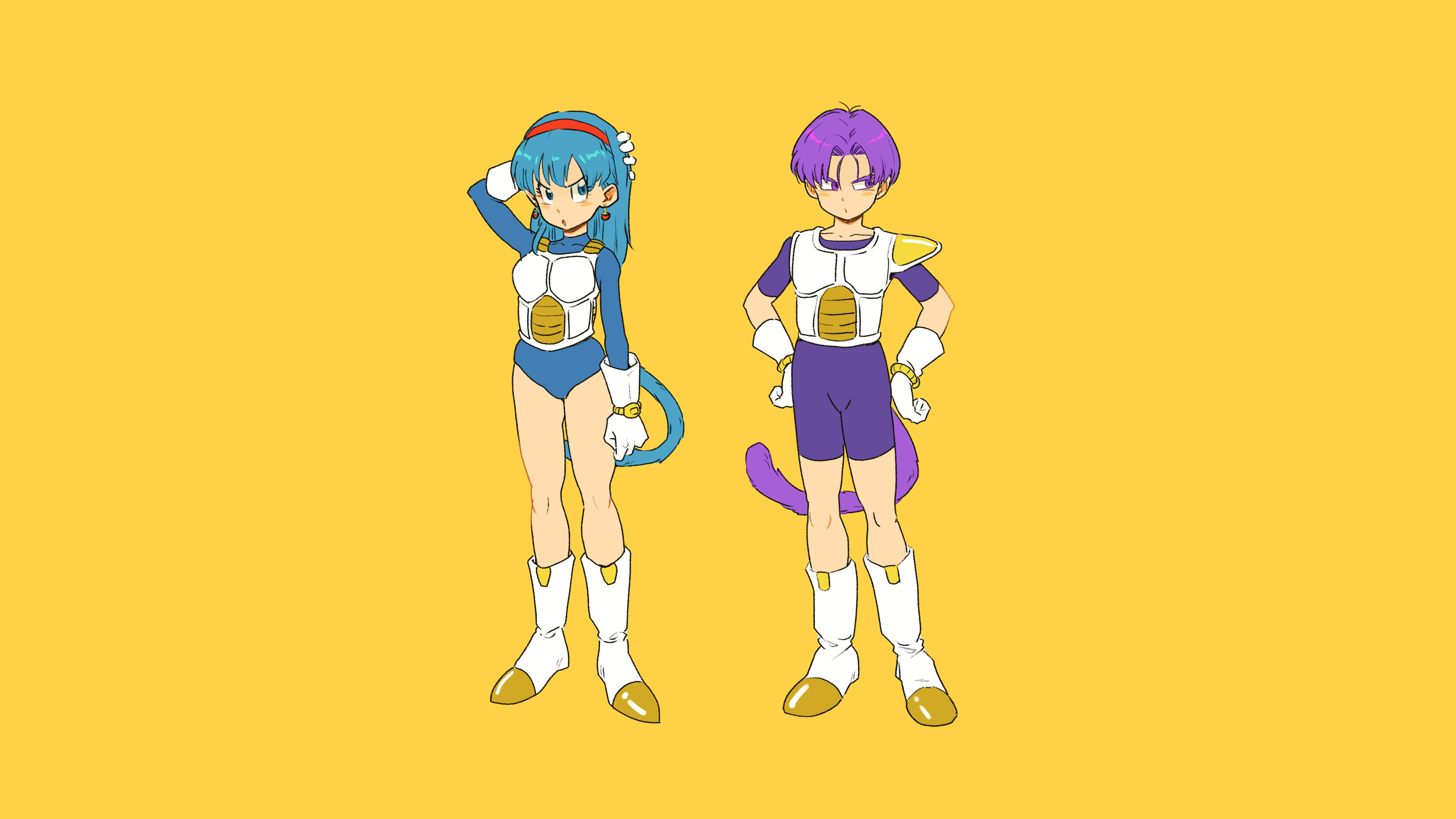 Anime Girls Short Hair Purple Hair Shorts Tight Clothing Simple Background Trunks Dragon Ball Armor  5120x2880