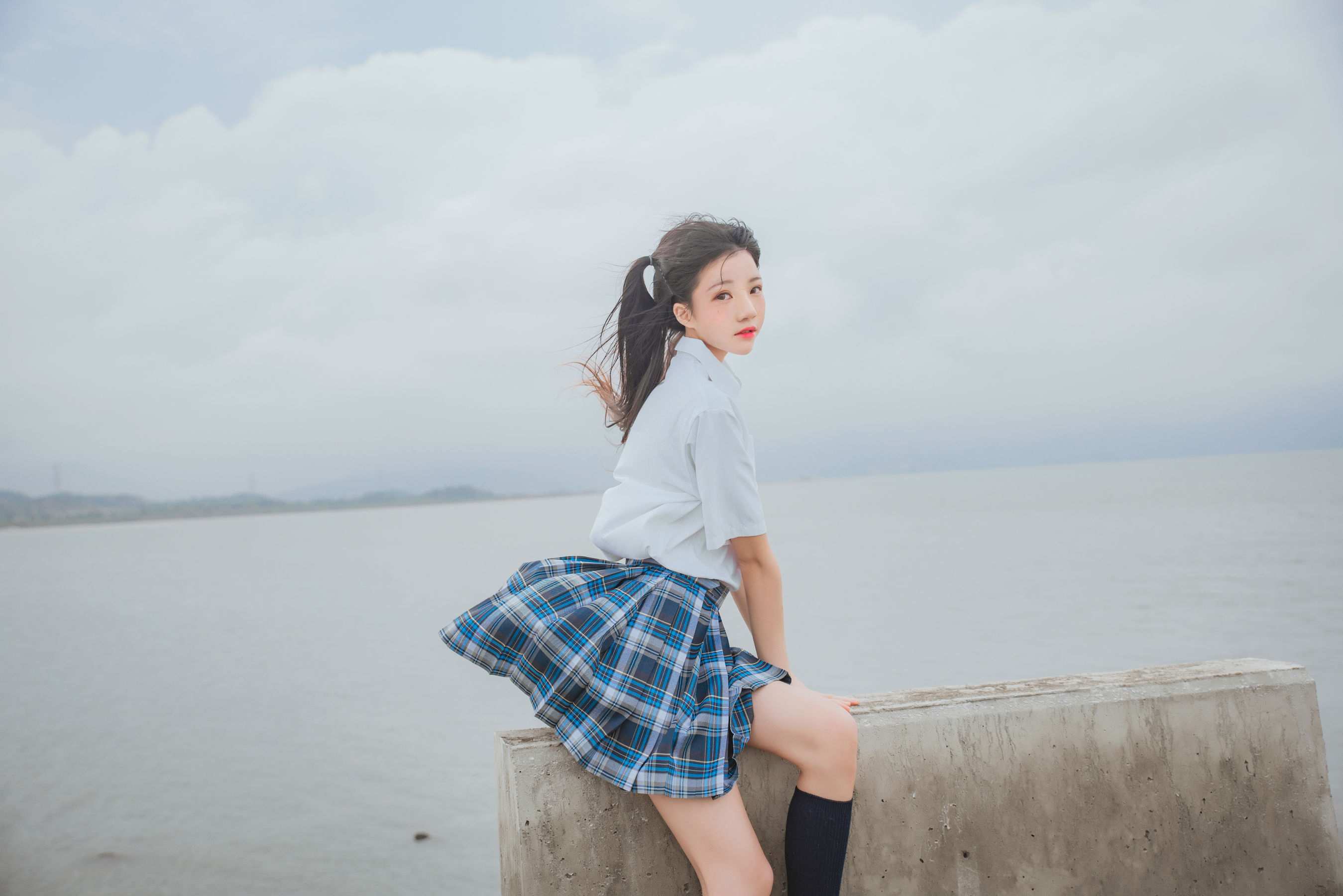 Cherryneko Women Model Asian Overcast Women Outdoors Urban School Uniform Twintails 2698x1800