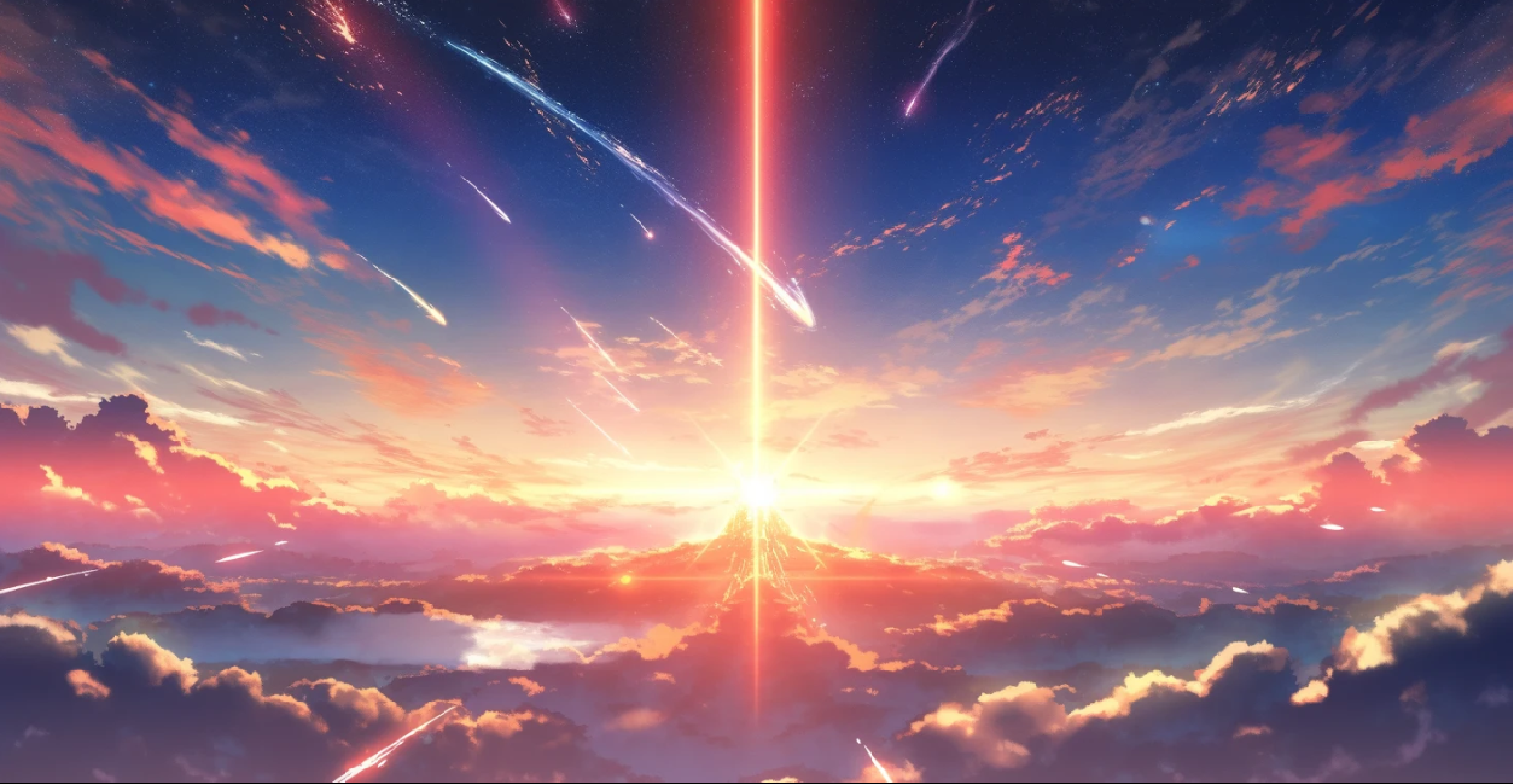 Landscape Clouds Meteor Streak Sky Sunset Sunset Glow Anime Screenshot 1559x808