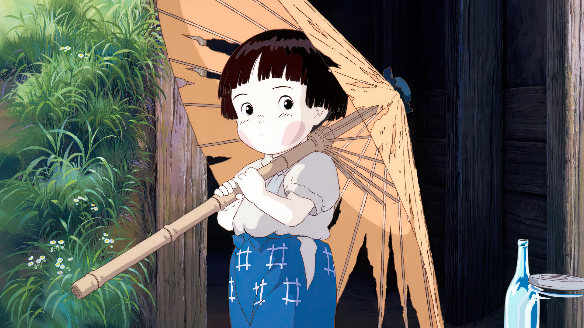 Grave Of The Fireflies Animated Movies Anime Animation Film Stills Umbrella Grass Studio Ghibli Isao 1920x1080