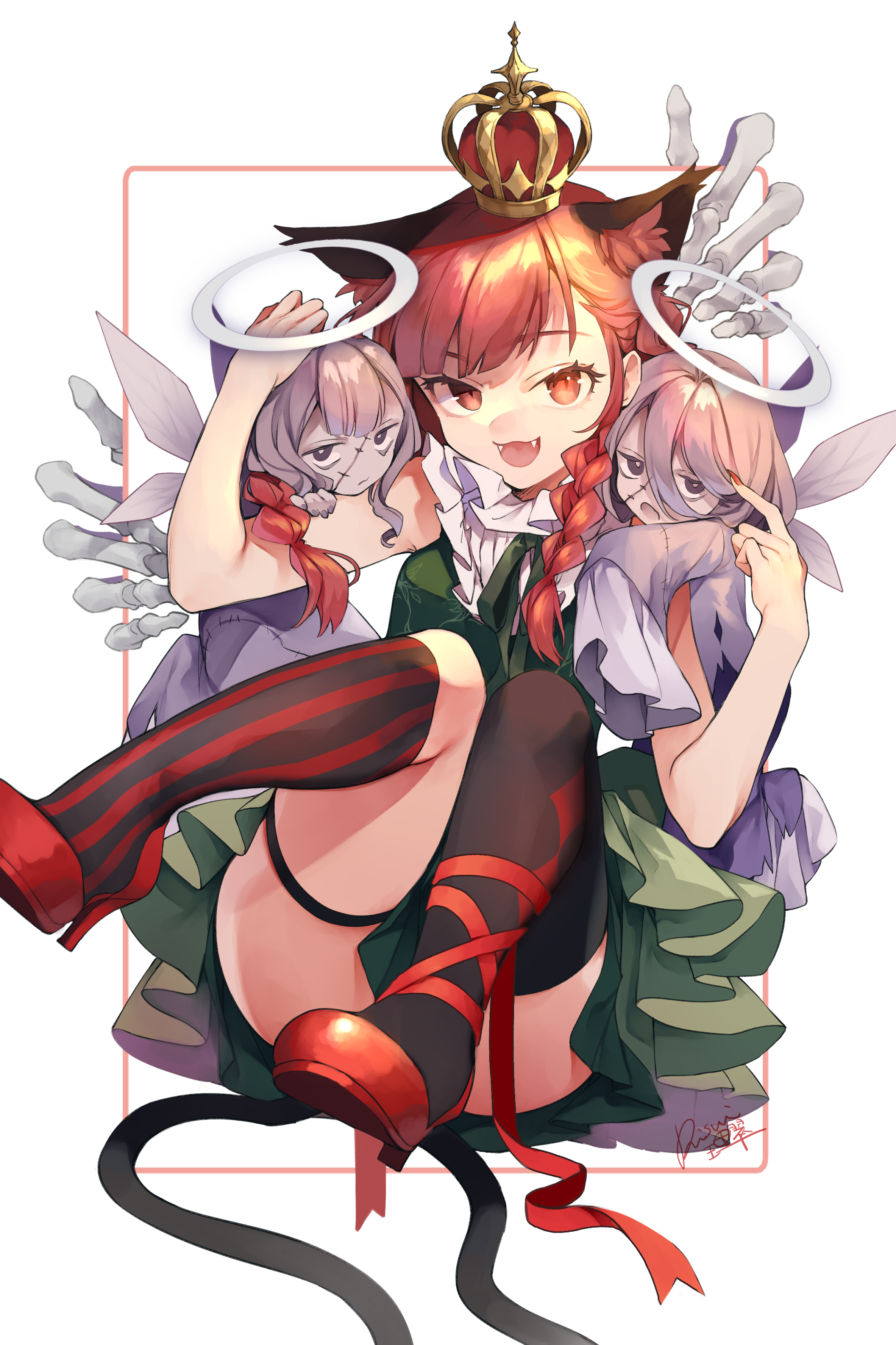 Touhou Kaenbyou Rin Anime Girls Redhead Red Eyes Fox Girl Fox Ears Nimbus 2366x3549