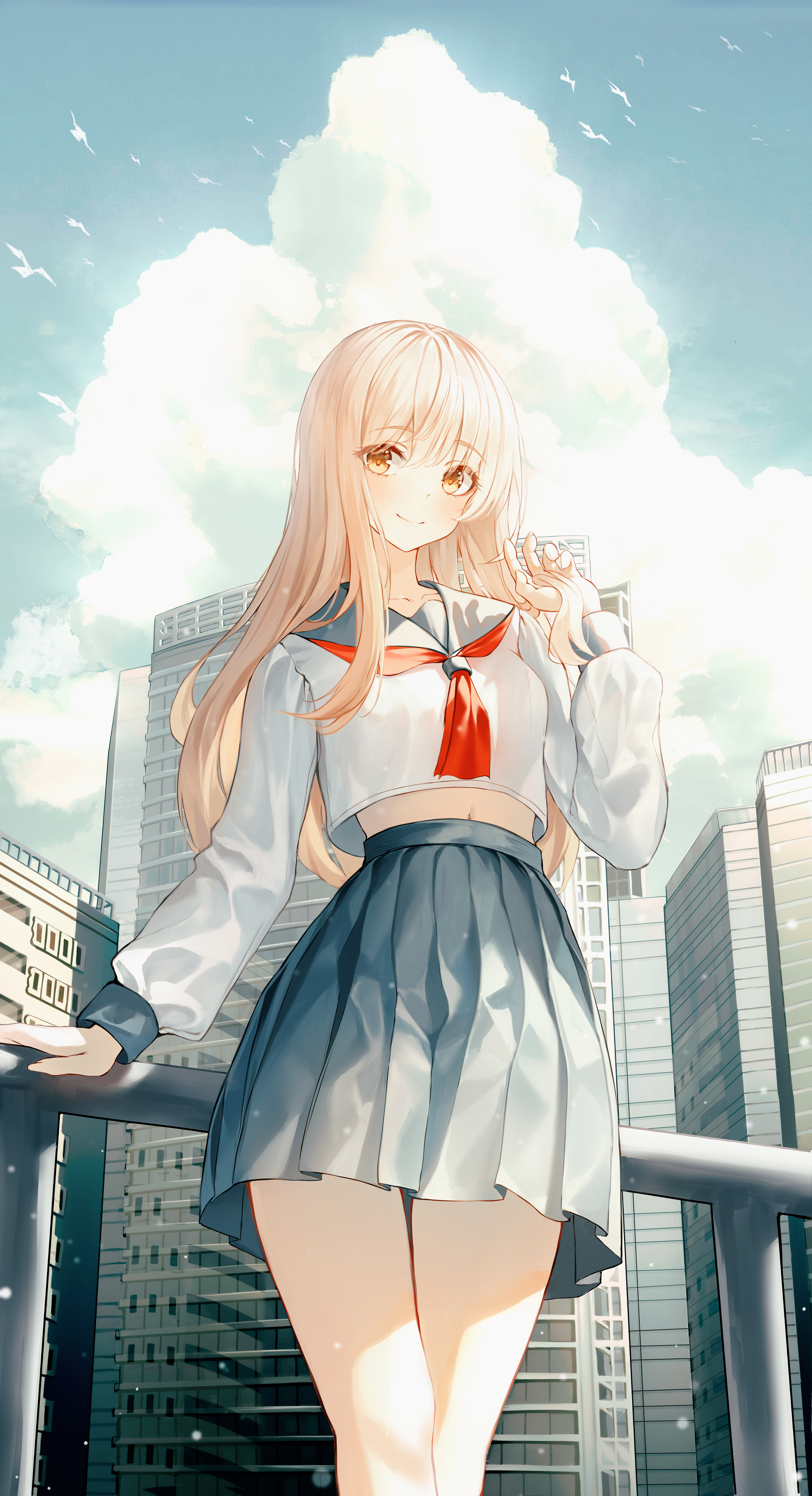 Anime Anime Girls Kerno Artwork Blonde School Uniform 4563x8405