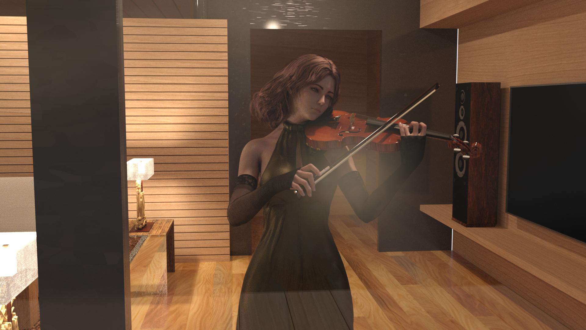 Elden Ring CGi Video Game Girls Musical Instrument Violin Dress Elbow Gloves Reflection 1920x1080