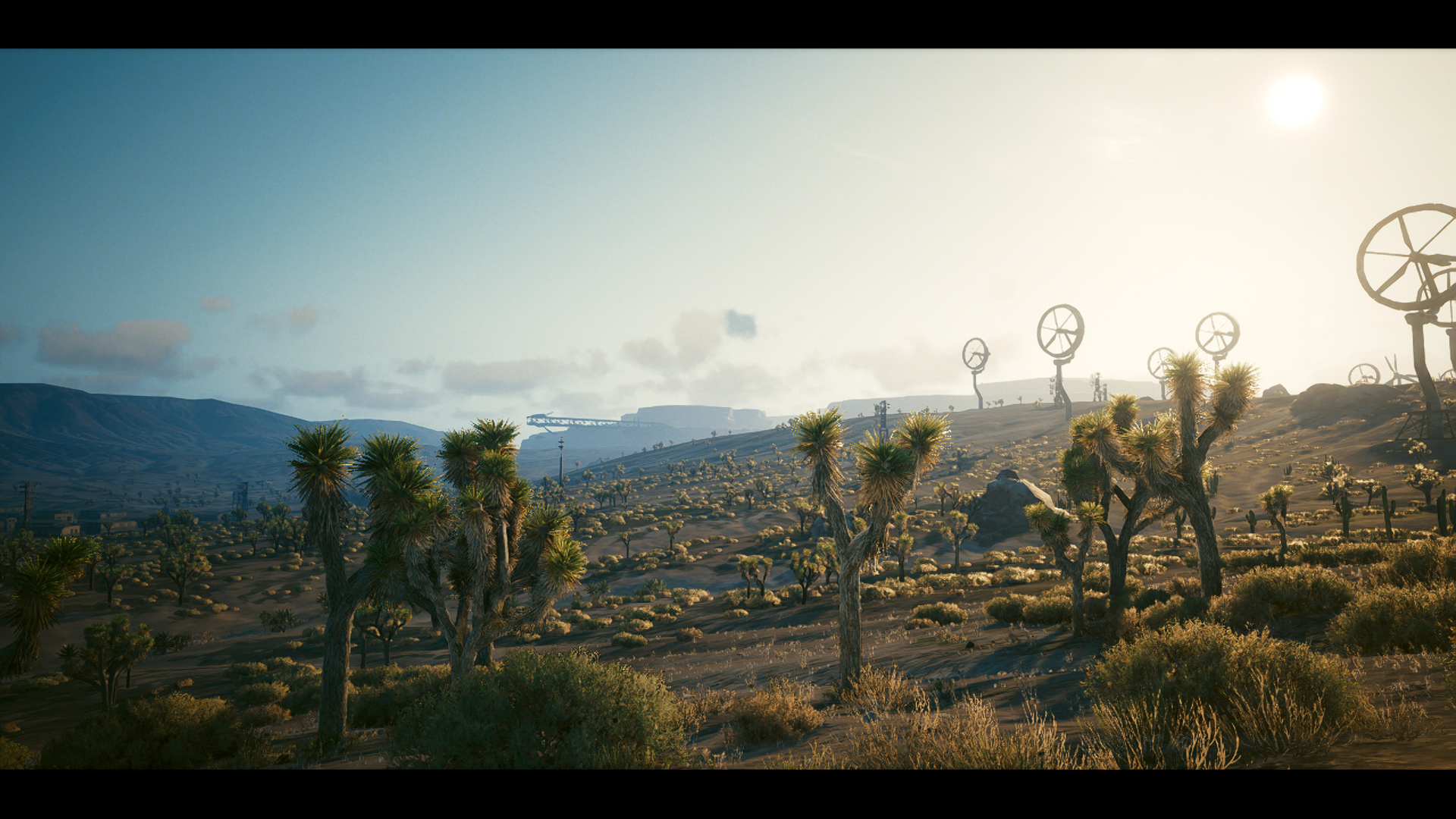 Cyberpunk 2077 Screen Shot Desert Windmill Cactus Video Games CGi 1920x1080