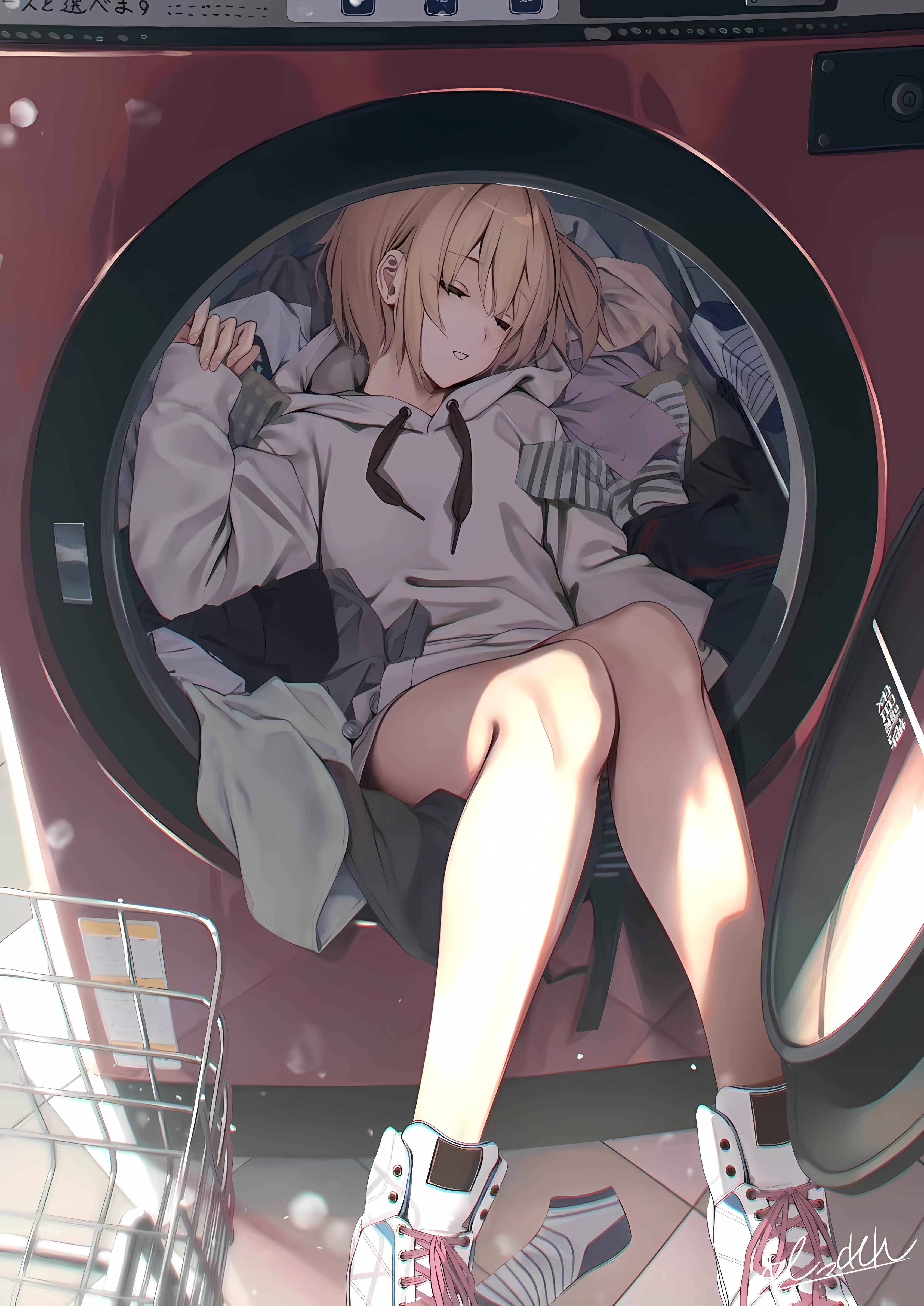 Anime Anime Girls Washing Machine Clothes Portrait Display Blonde Closed Eyes Sleeping Lying Down Ly 3396x4800