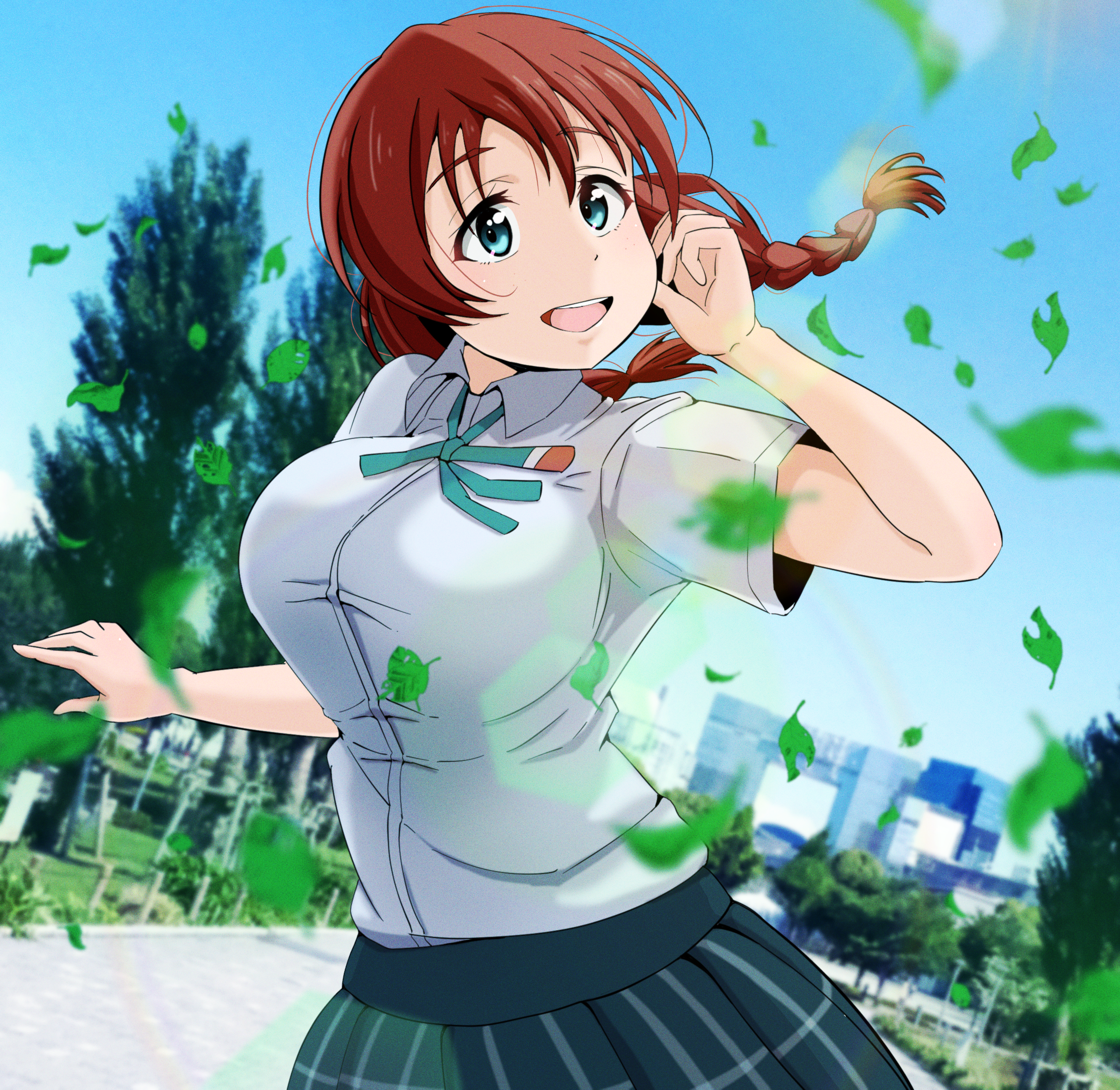 Anime Anime Girls Love Live Emma Verde Short Hair Redhead Solo Artwork Digital Art Fan Art Leaves 2368x2305