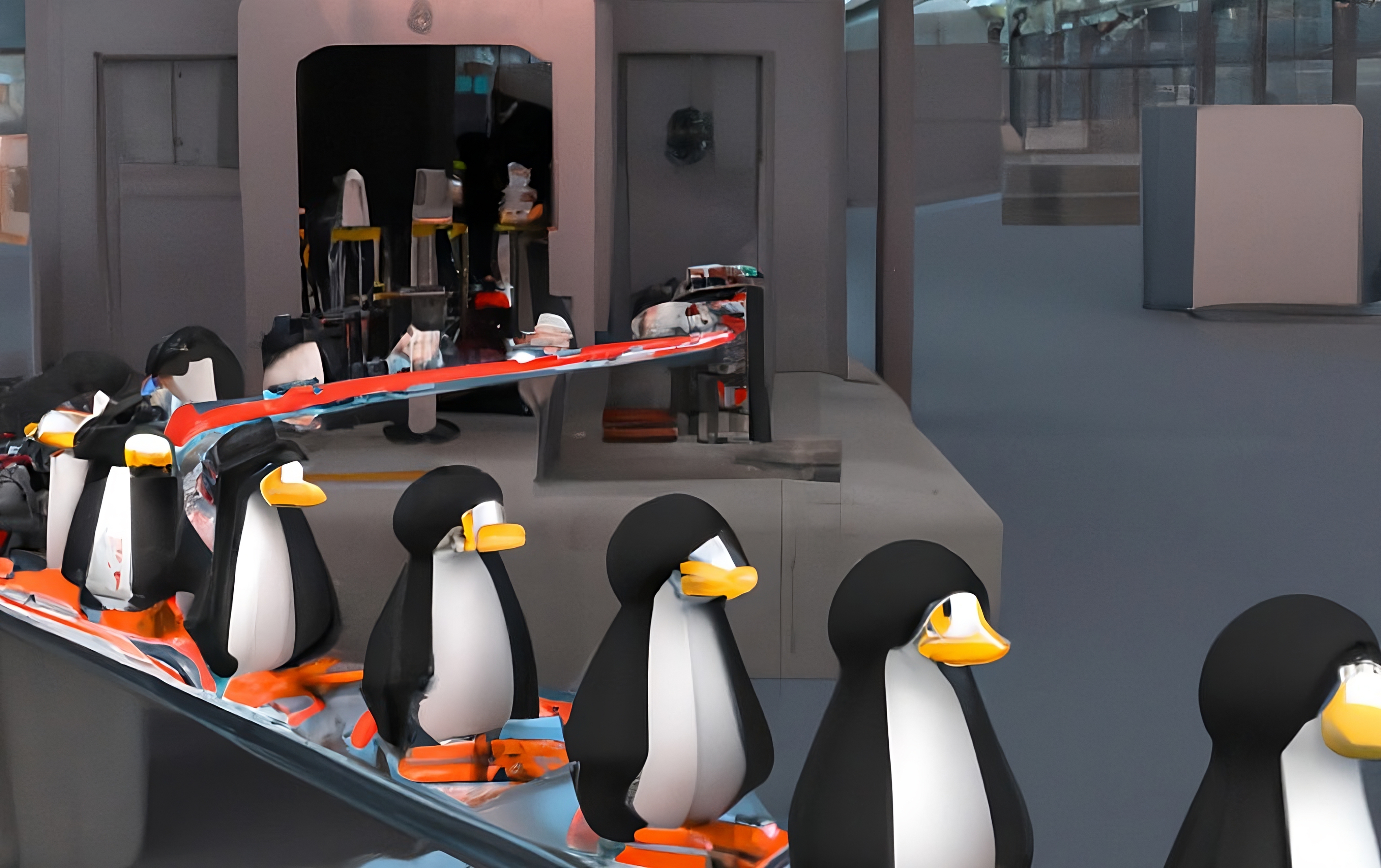 Factory Robot Penguins 4K Gaming 3D Abstract Ai Art CGi Digital Art 4096x2576