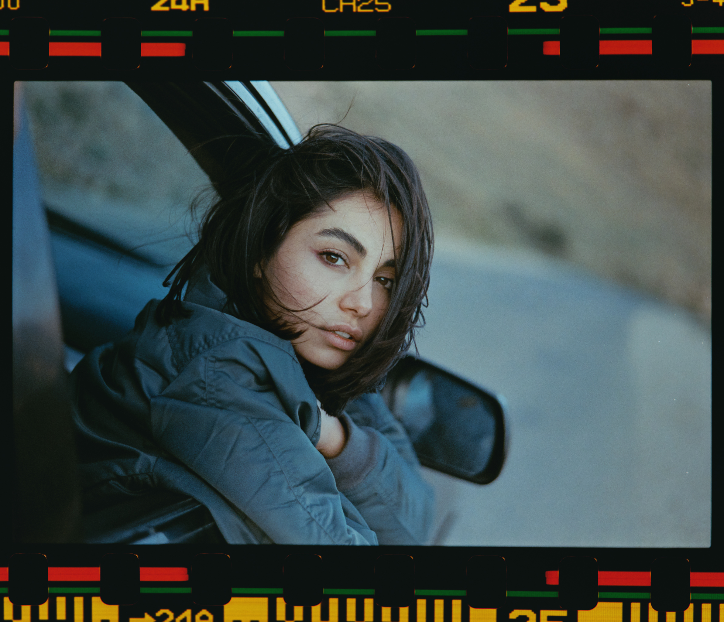 Babak Fatholahi Women Brunette Jacket Car Portrait Thick Eyebrows Wind Frame Retro Style Filter Film 2383x2048