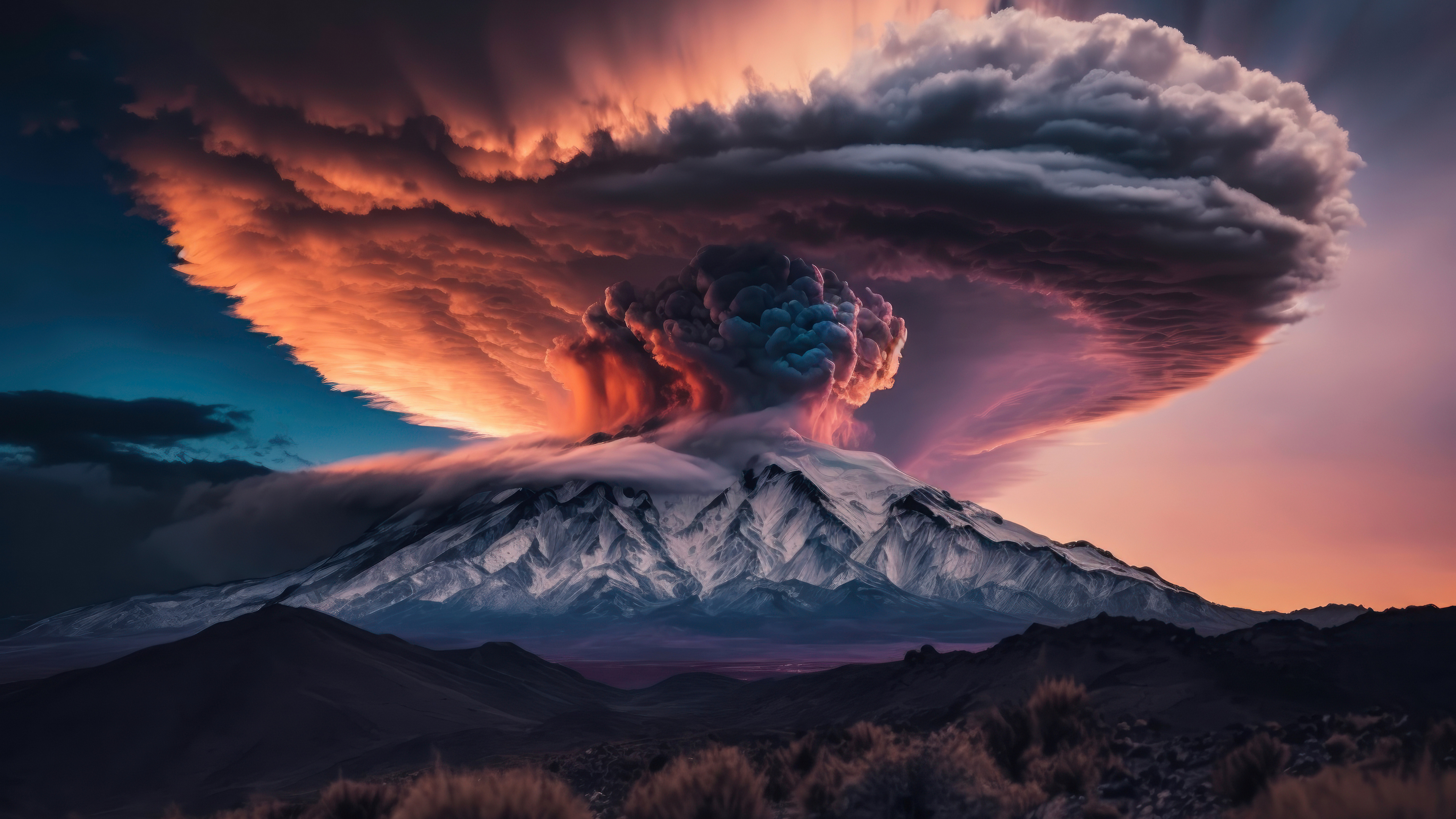 Artwork Nature Sky Landscape Volcano Eruption Smoke Ai Art Mountains 3840x2160
