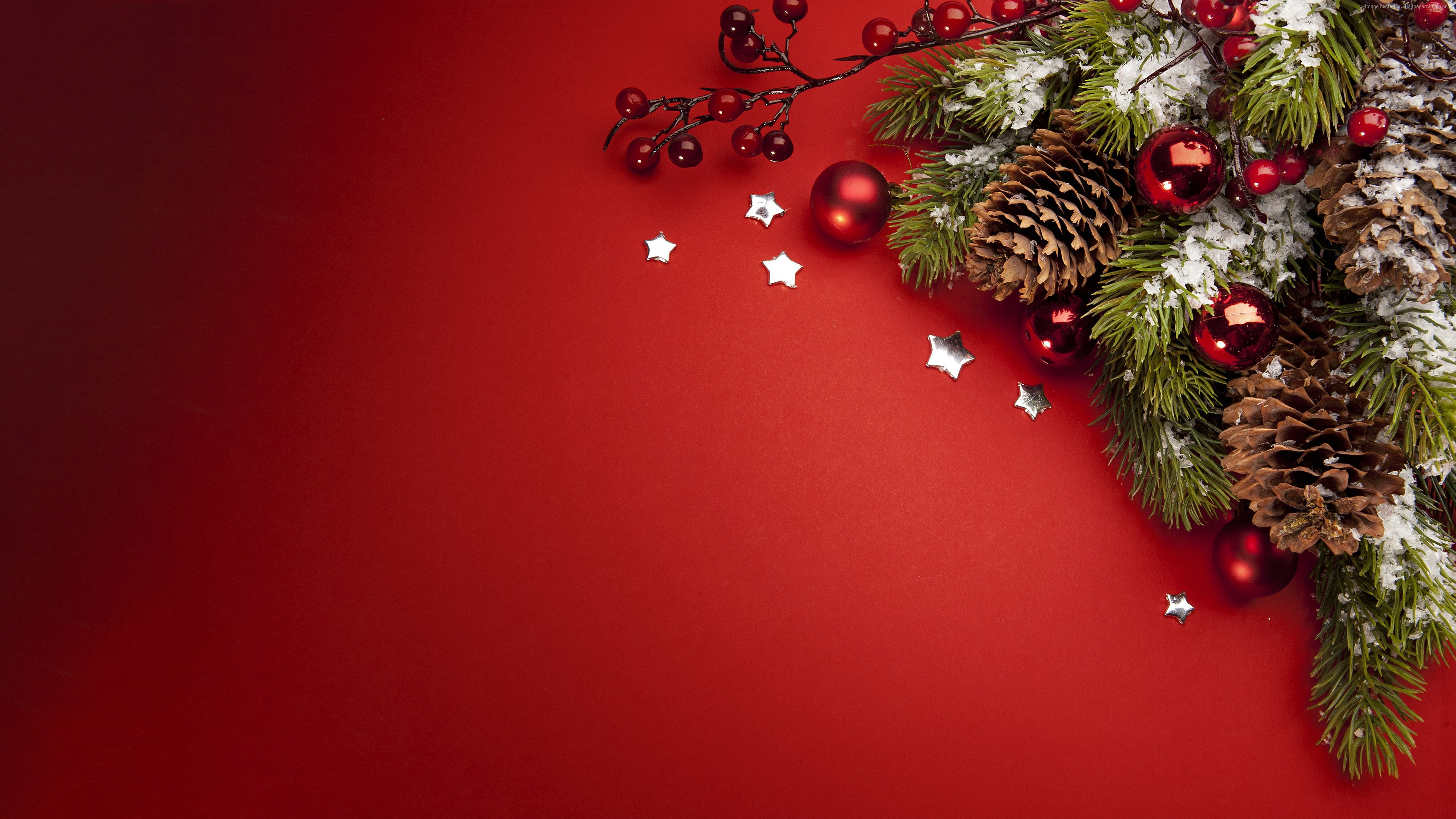 Christmas Christmas Ornaments Red Background Simple Background Minimalism 3840x2160