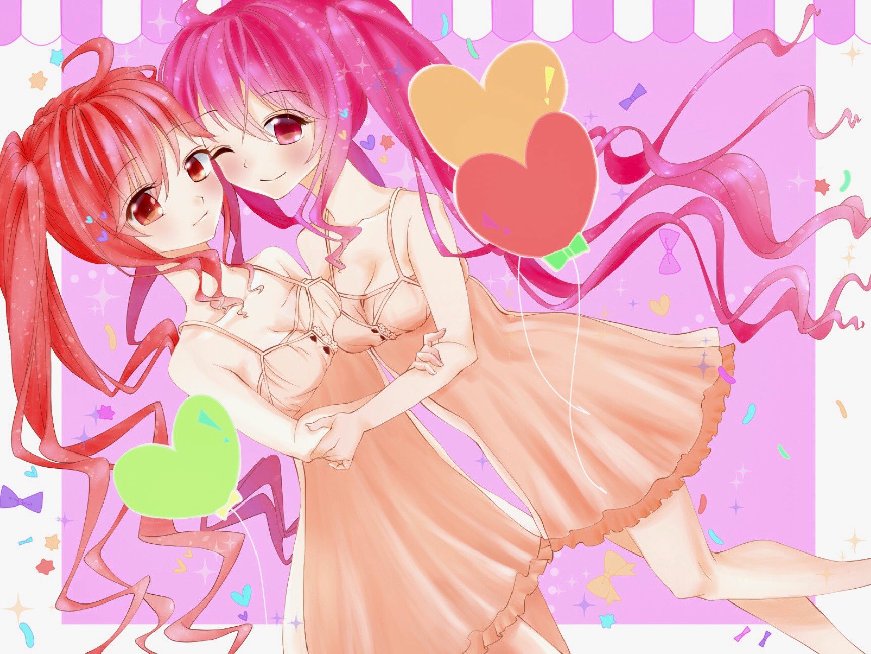 Anime Anime Girls Two Women Sister Sound Voltex Grace Sound Voltex Rasis Long Hair Pink Hair Artwork 1725x1295