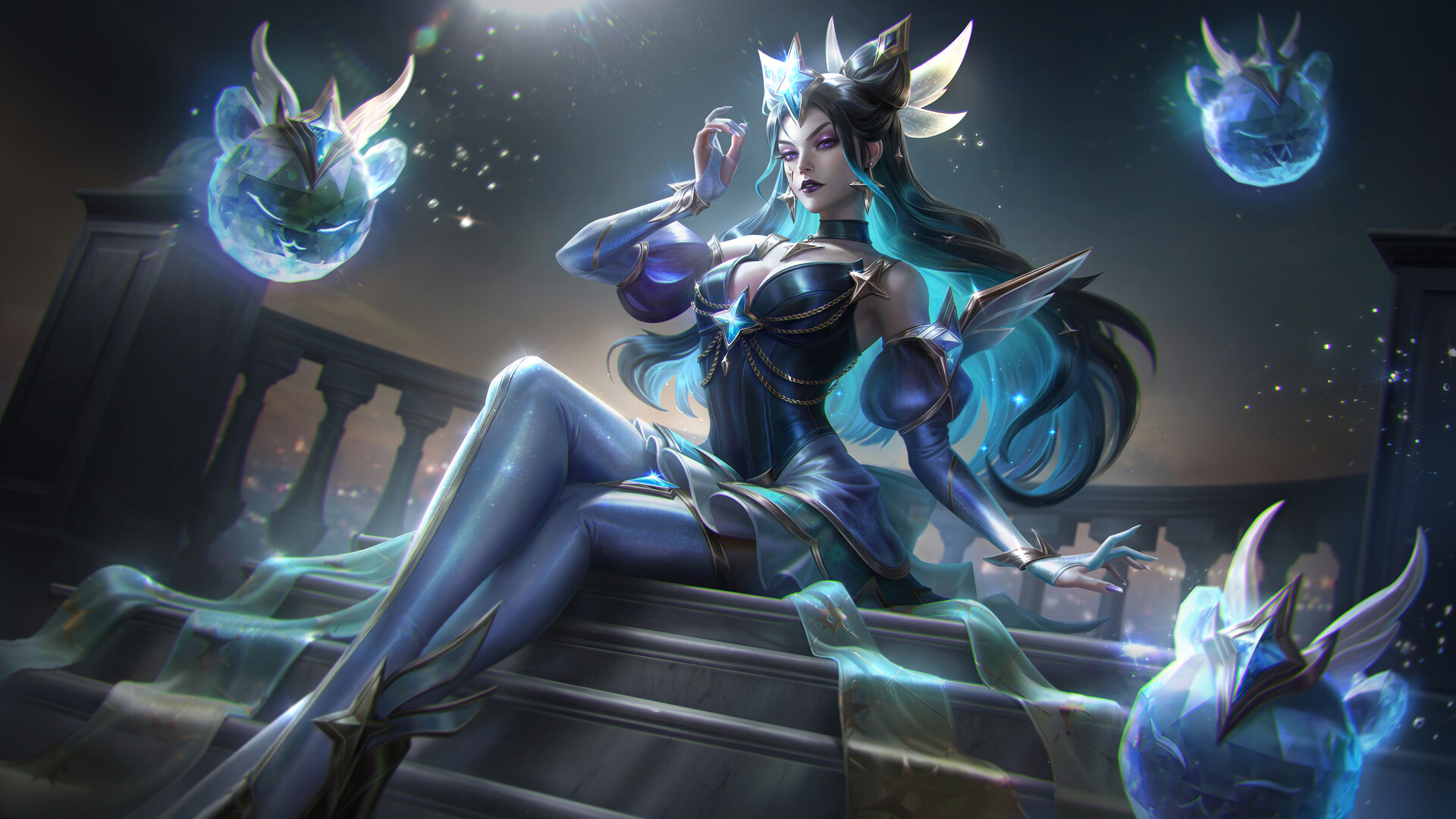 Marie Magny Drawing Syndra League Of Legends League Of Legends Women Long Hair Stairs Video Game Art 1920x1080