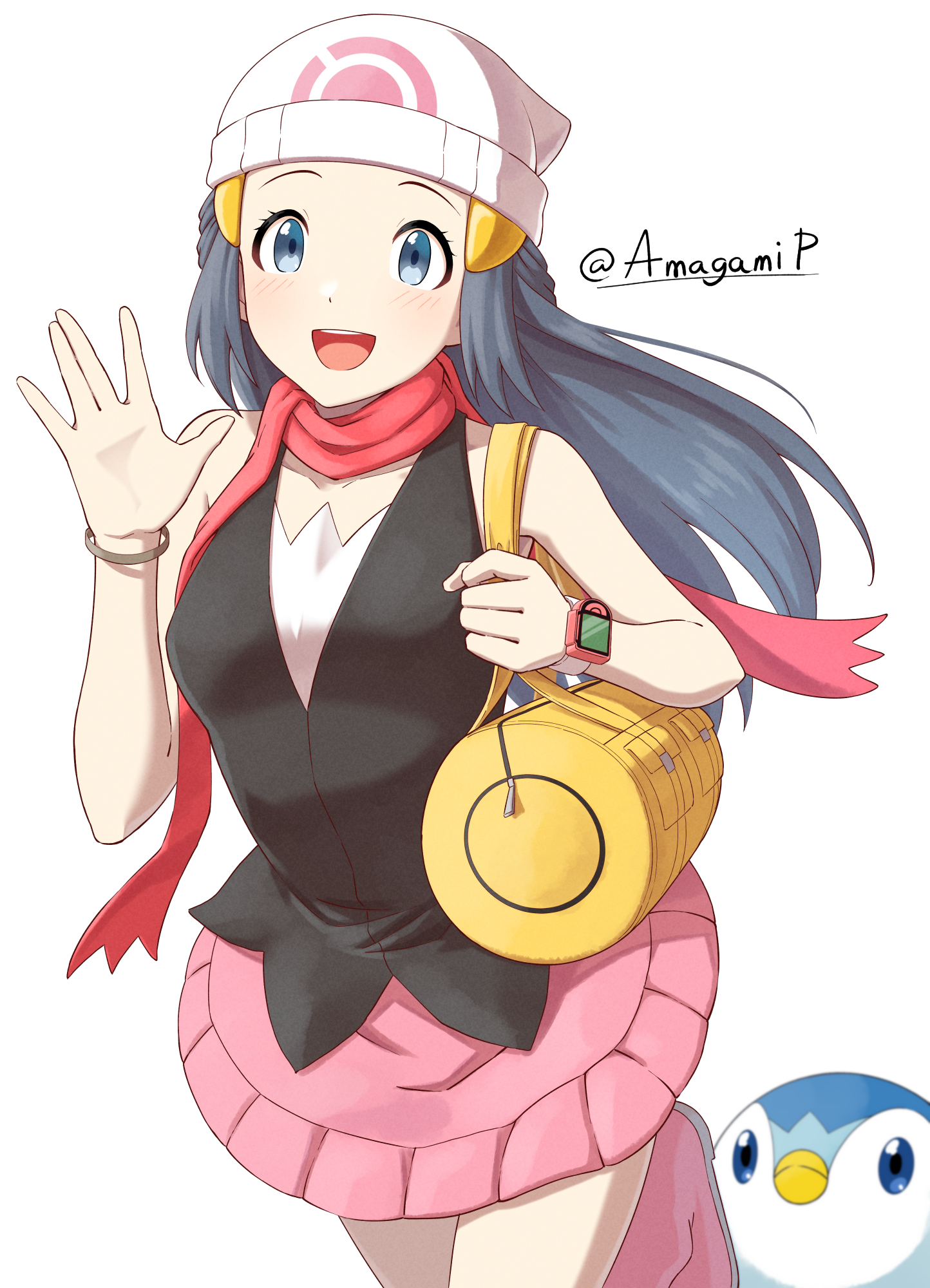 Anime Anime Girls Pokemon Dawn Pokemon Long Hair Blue Hair Solo Artwork Digital Art Fan Art Hat 1444x2000