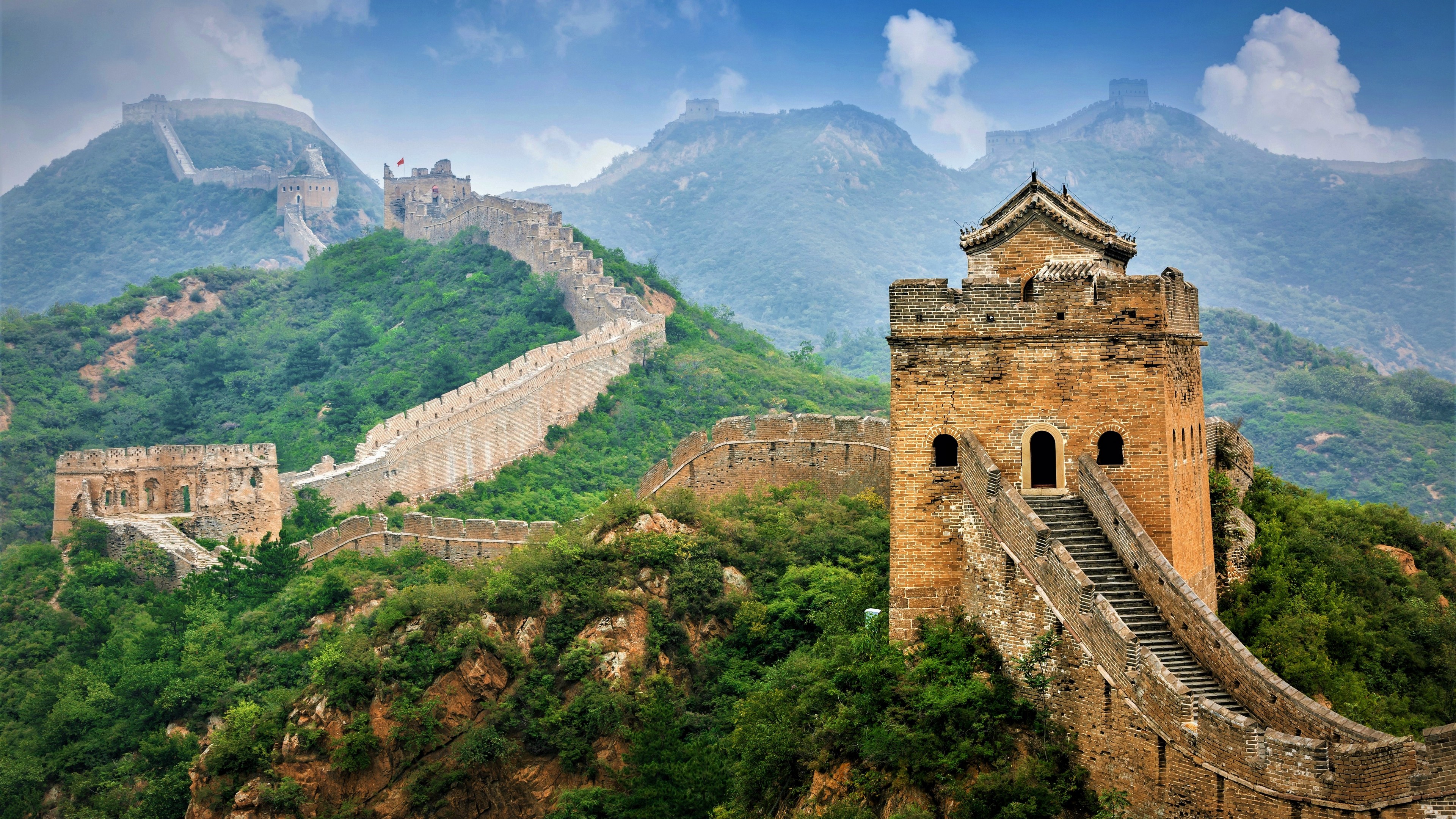 Great Wall Of China Wall China Mountains History Landscape Sky Asia Forest 3840x2160