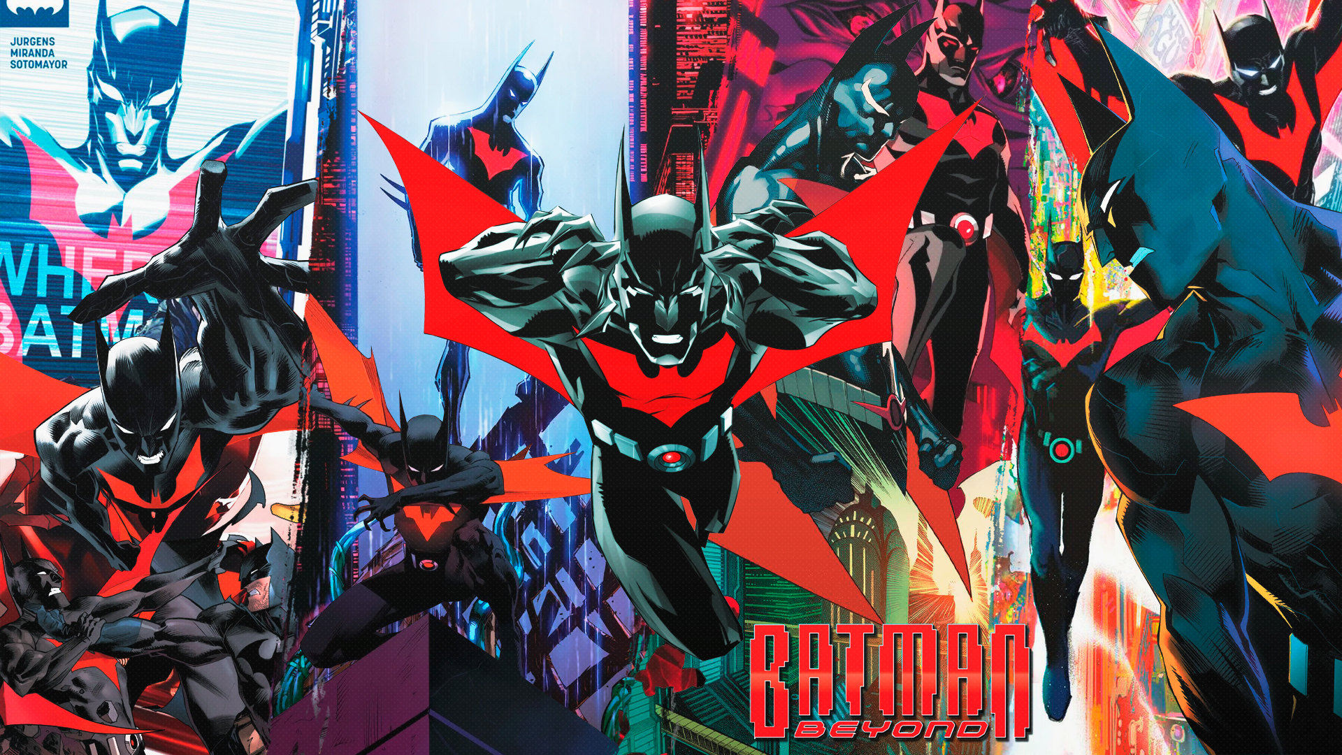Collage Batman Batman Beyond DinocoZero Comics Comic Art 1920x1080