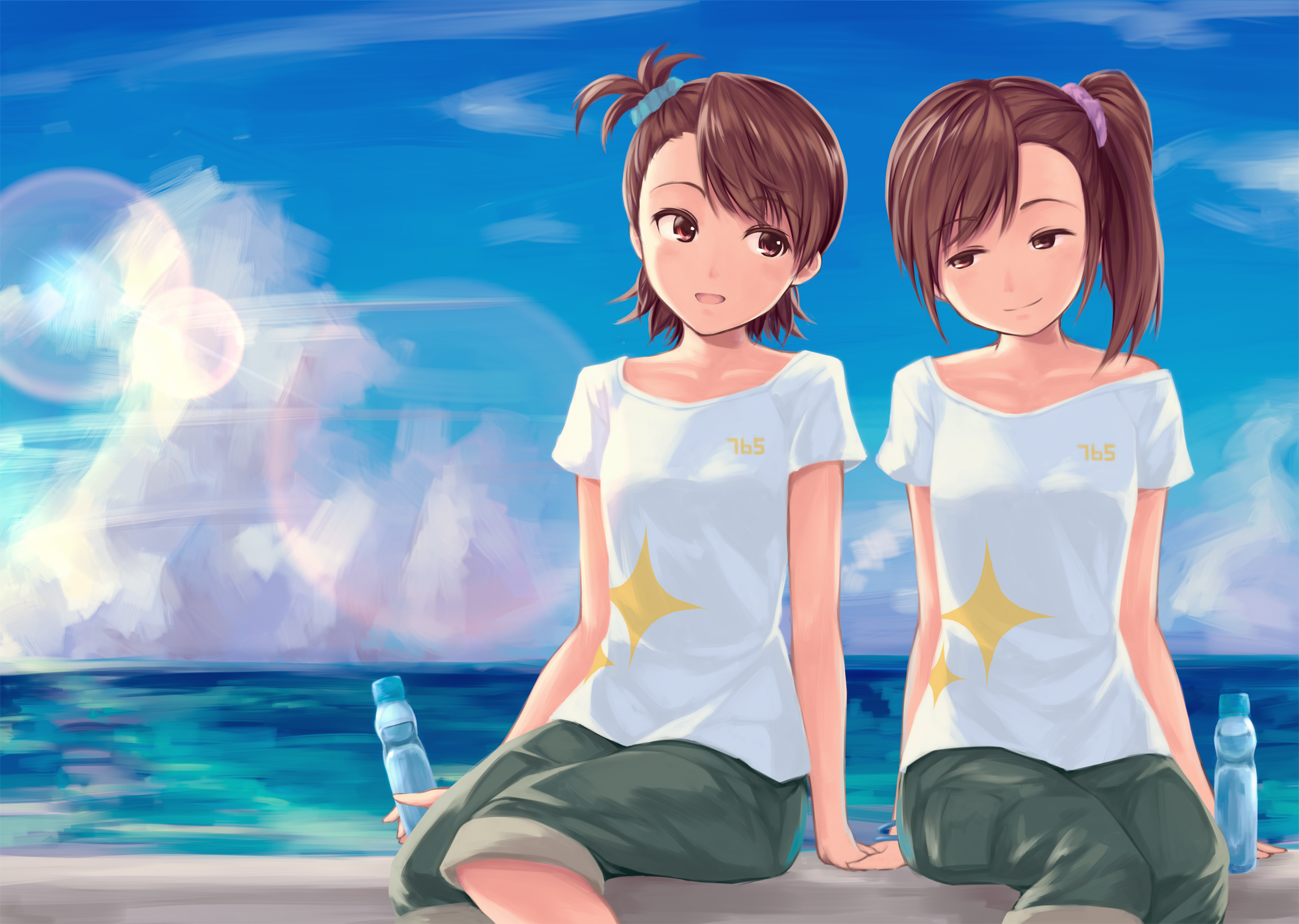Anime Anime Girls THE IDOLM STER Futami Ami Futami Mami Long Sleeves Brunette Twins Two Women Artwor 2000x1422
