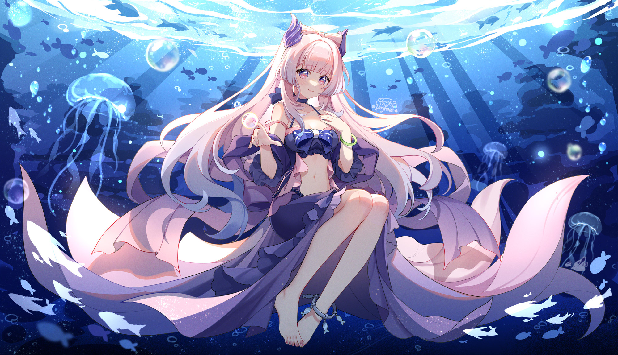 Genshin Impact Artwork Sangonomiya Kokomi Genshin Impact Anime Anime Girls Pink Hair Barefoot