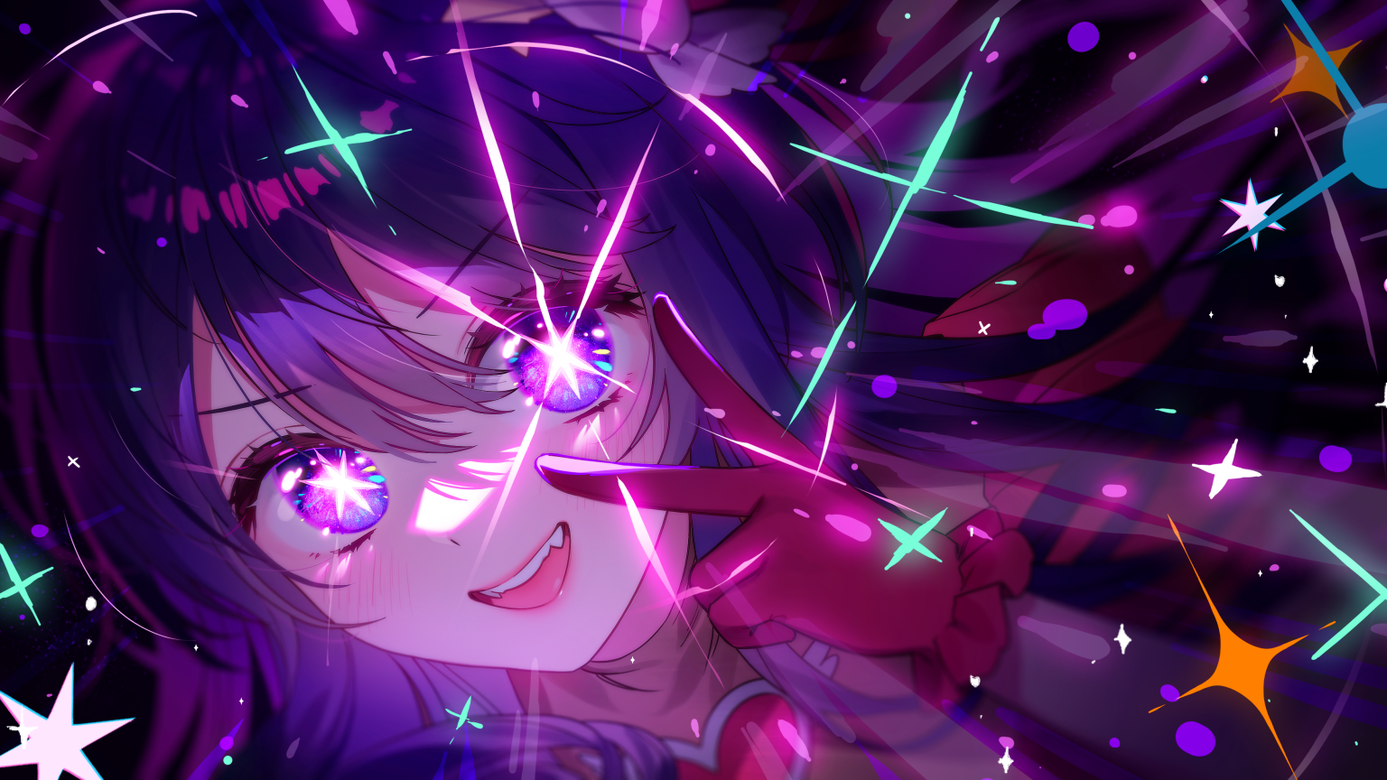 Purple Hair Purple Eyes Star Eyes Oshi No Ko Anime Girls Gloves Blushing Smiling Long Hair Stars Loo 1536x864